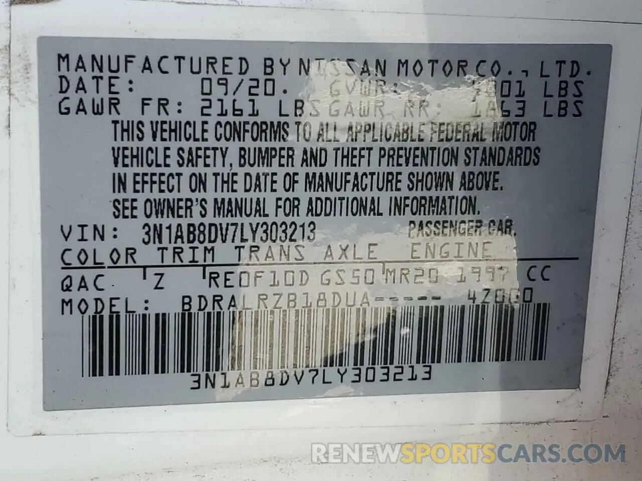 12 Photograph of a damaged car 3N1AB8DV7LY303213 NISSAN SENTRA 2020