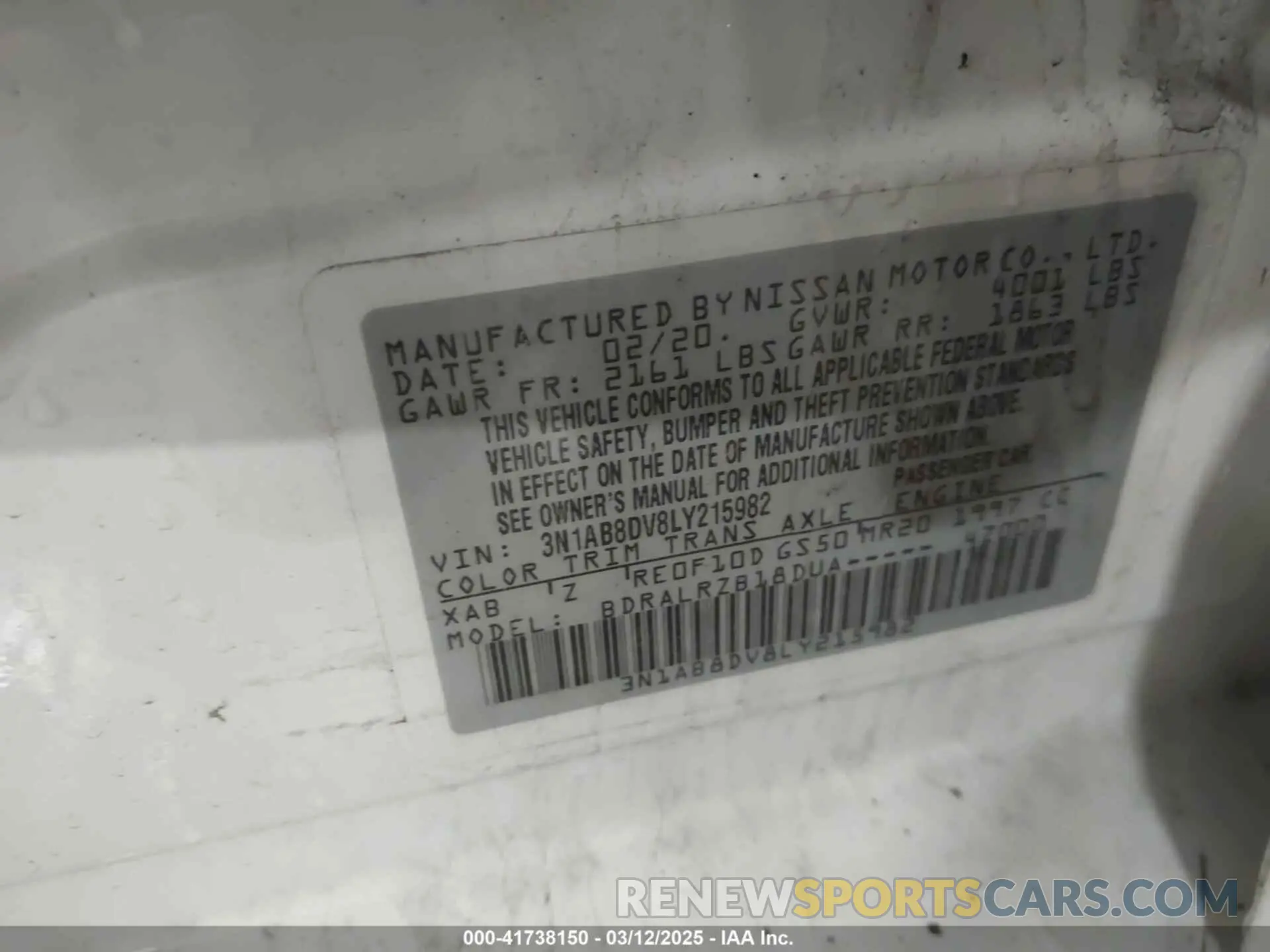 9 Photograph of a damaged car 3N1AB8DV8LY215982 NISSAN SENTRA 2020