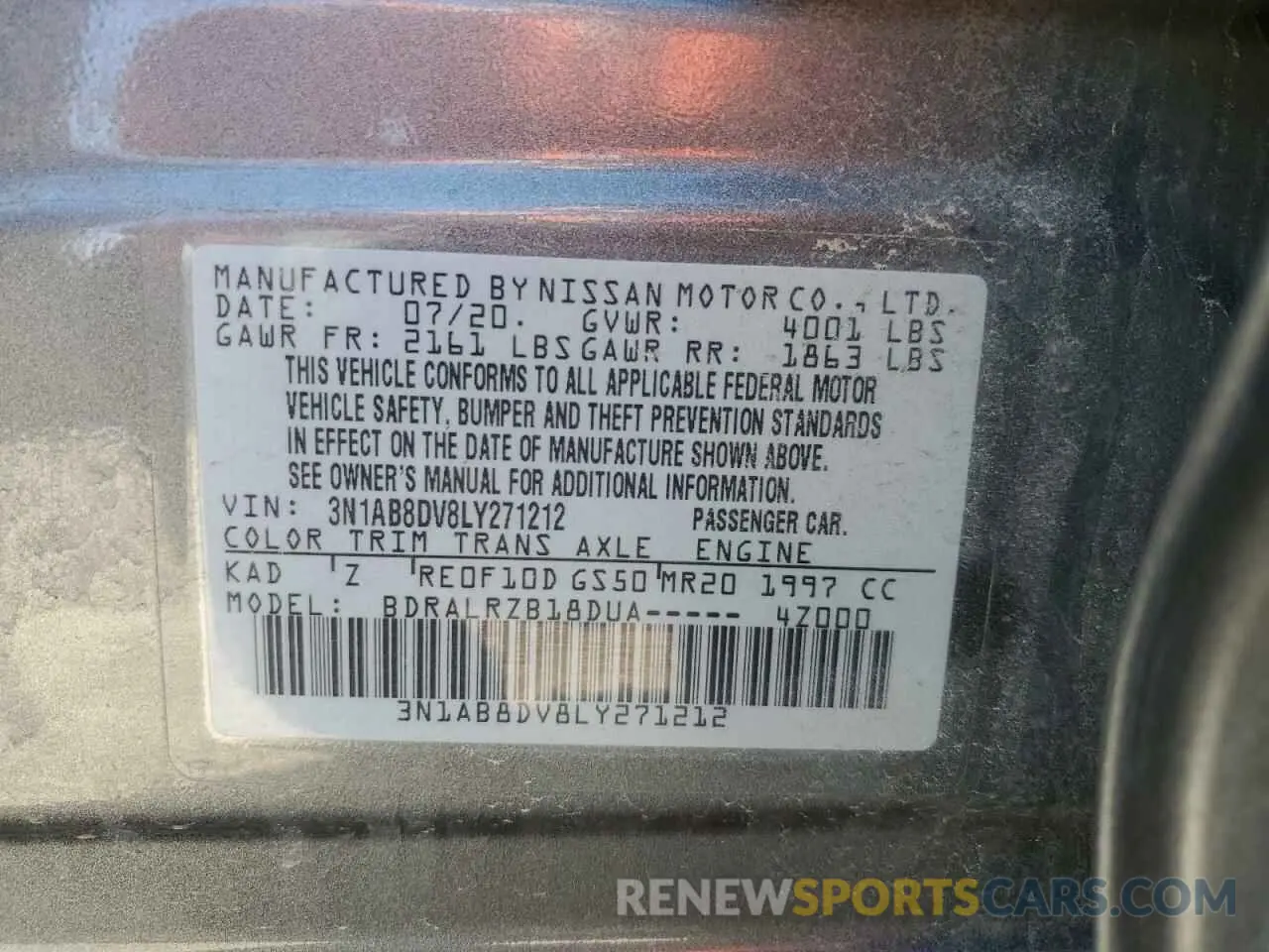 12 Photograph of a damaged car 3N1AB8DV8LY271212 NISSAN SENTRA 2020