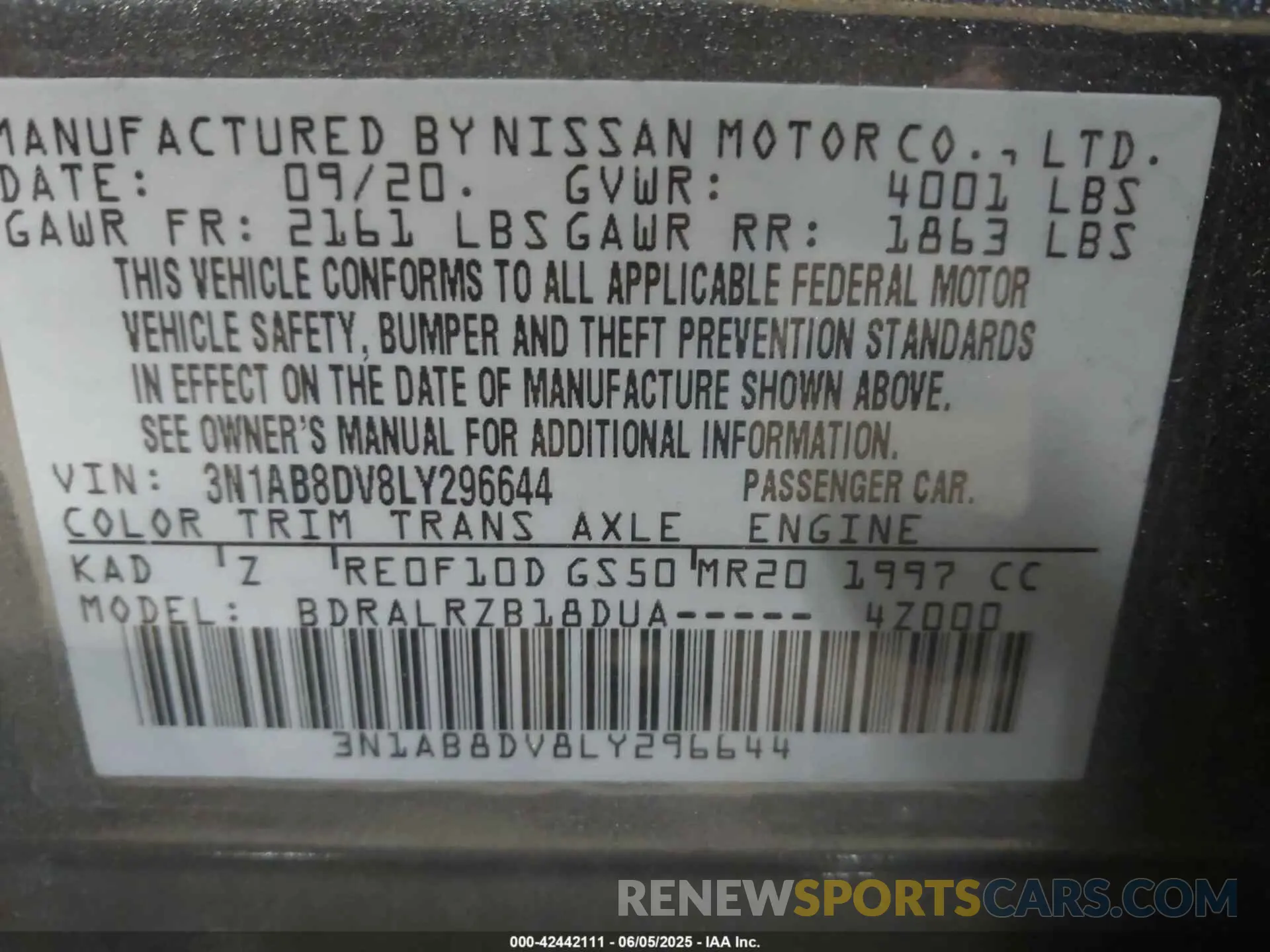 9 Photograph of a damaged car 3N1AB8DV8LY296644 NISSAN SENTRA 2020