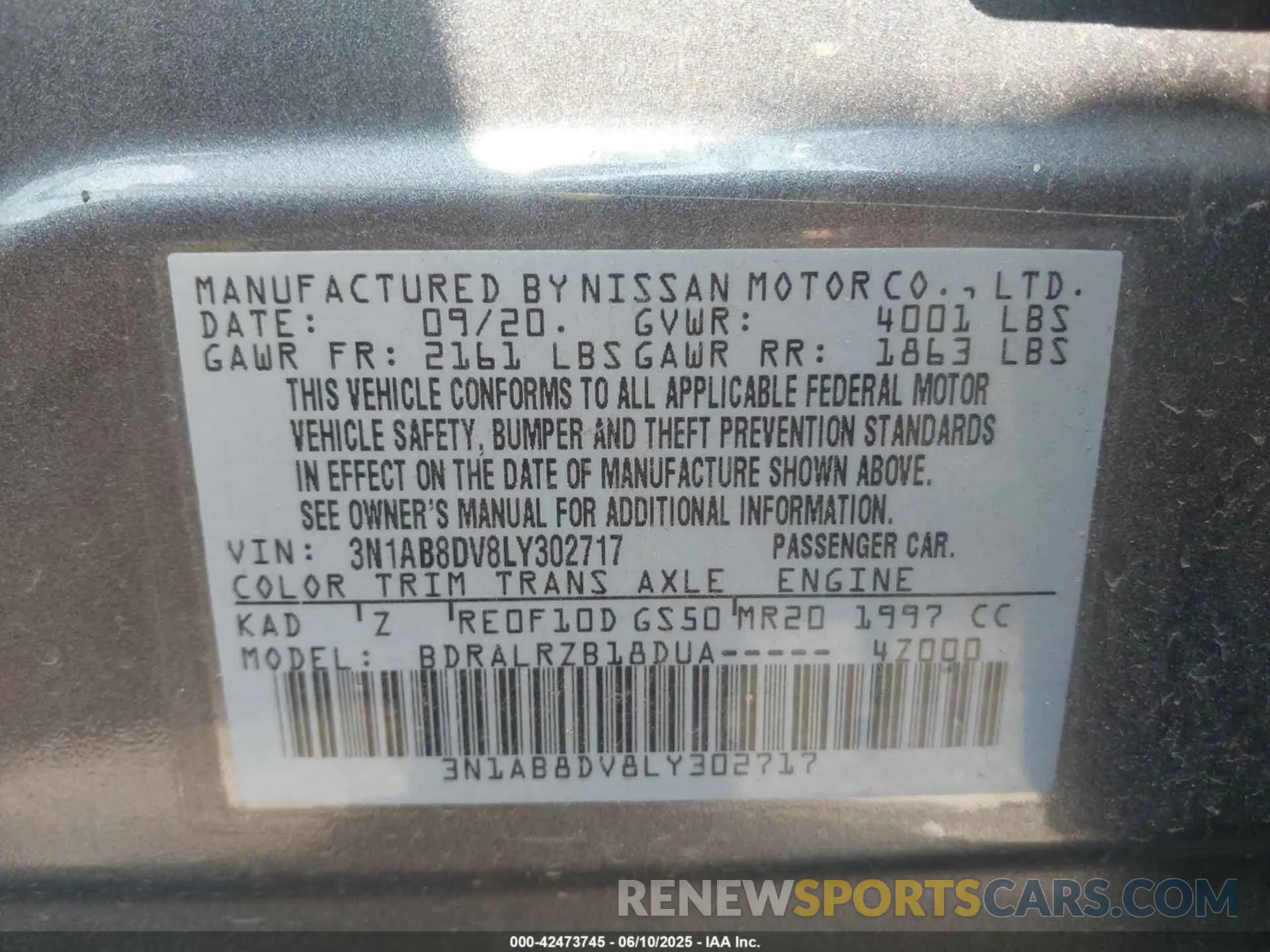 9 Photograph of a damaged car 3N1AB8DV8LY302717 NISSAN SENTRA 2020