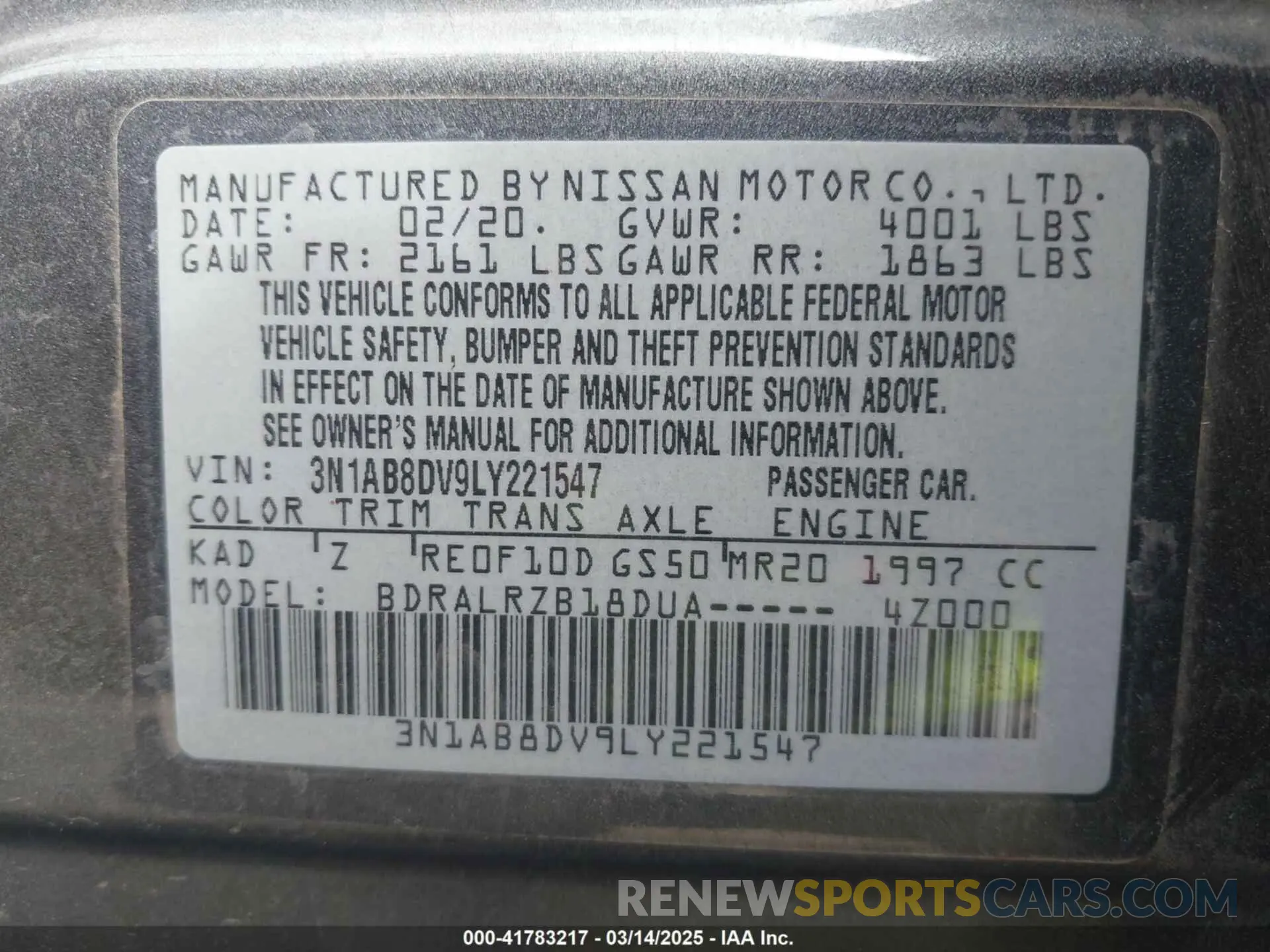 9 Photograph of a damaged car 3N1AB8DV9LY221547 NISSAN SENTRA 2020