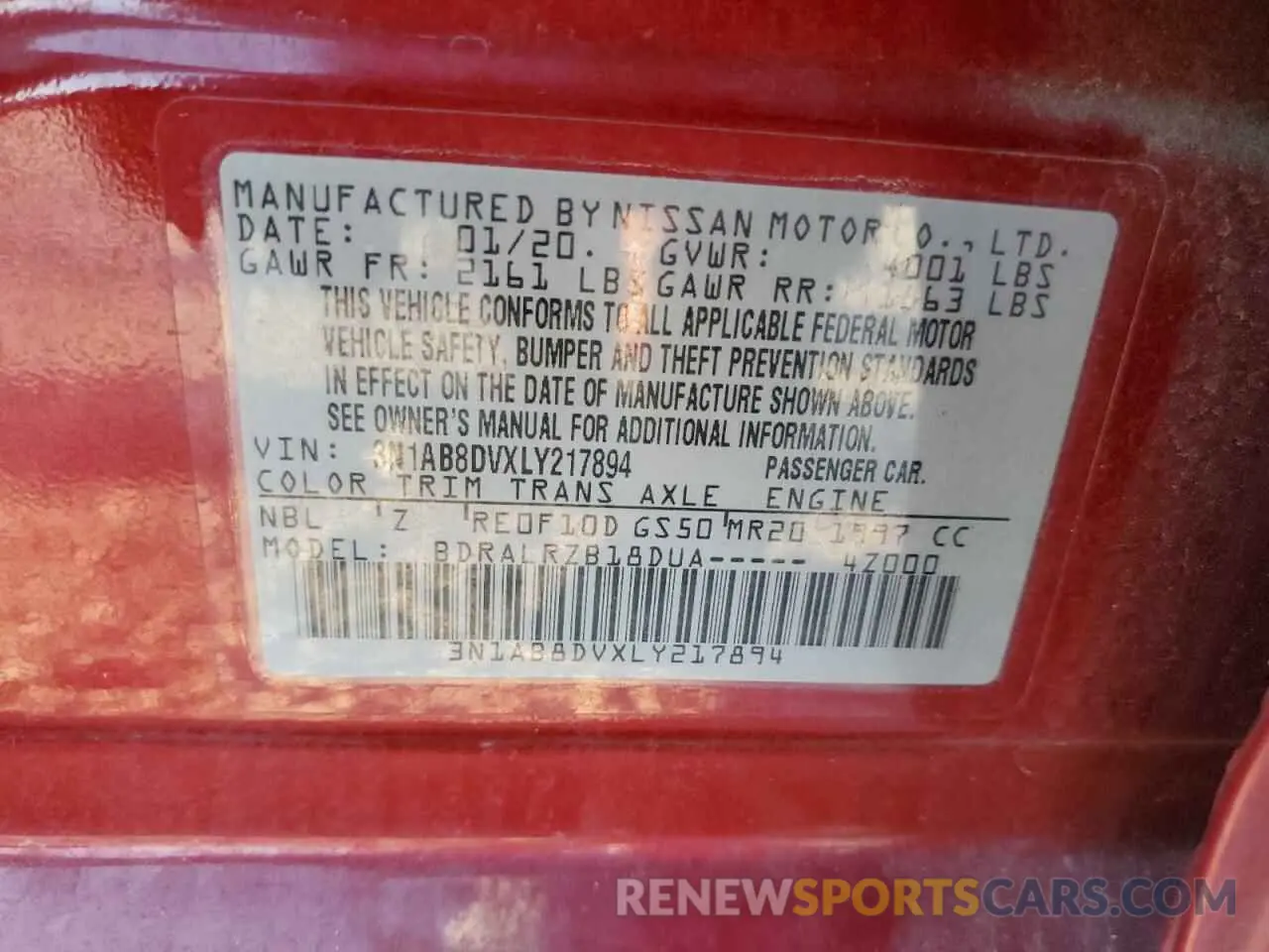 14 Photograph of a damaged car 3N1AB8DVXLY217894 NISSAN SENTRA 2020