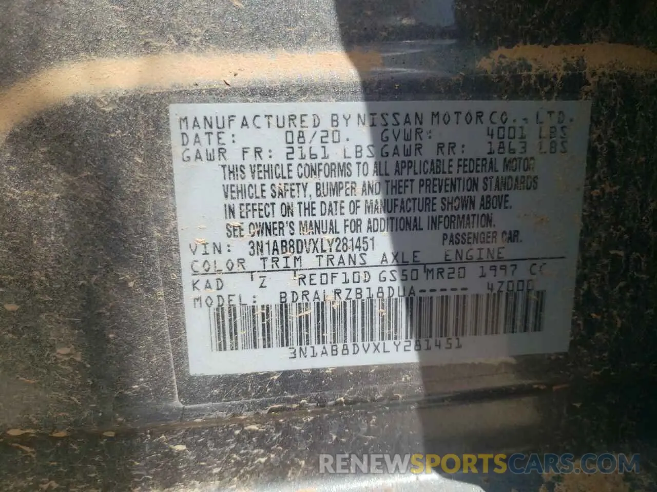 13 Photograph of a damaged car 3N1AB8DVXLY281451 NISSAN SENTRA 2020