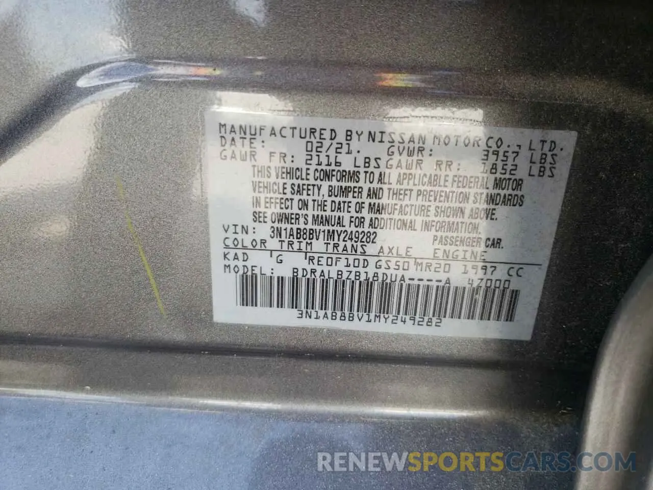 13 Photograph of a damaged car 3N1AB8BV1MY249282 NISSAN SENTRA 2021