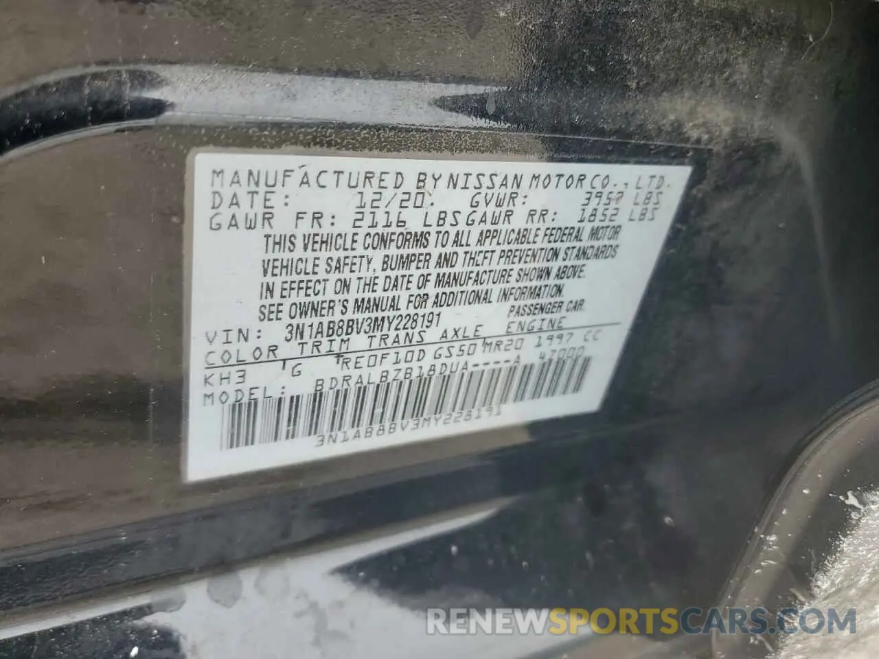 12 Photograph of a damaged car 3N1AB8BV3MY228191 NISSAN SENTRA 2021