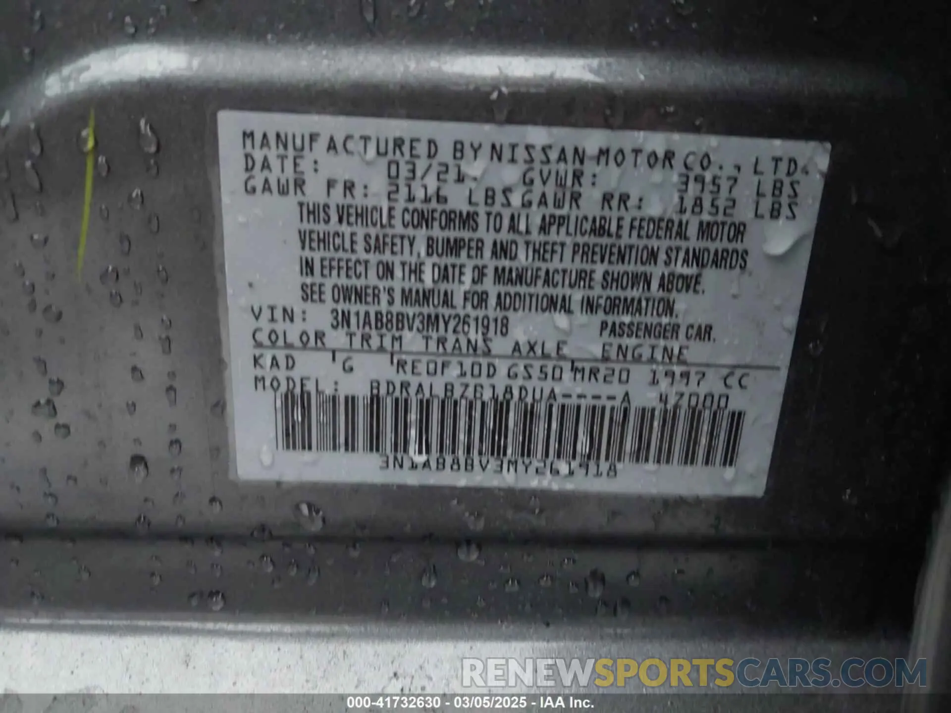 9 Photograph of a damaged car 3N1AB8BV3MY261918 NISSAN SENTRA 2021