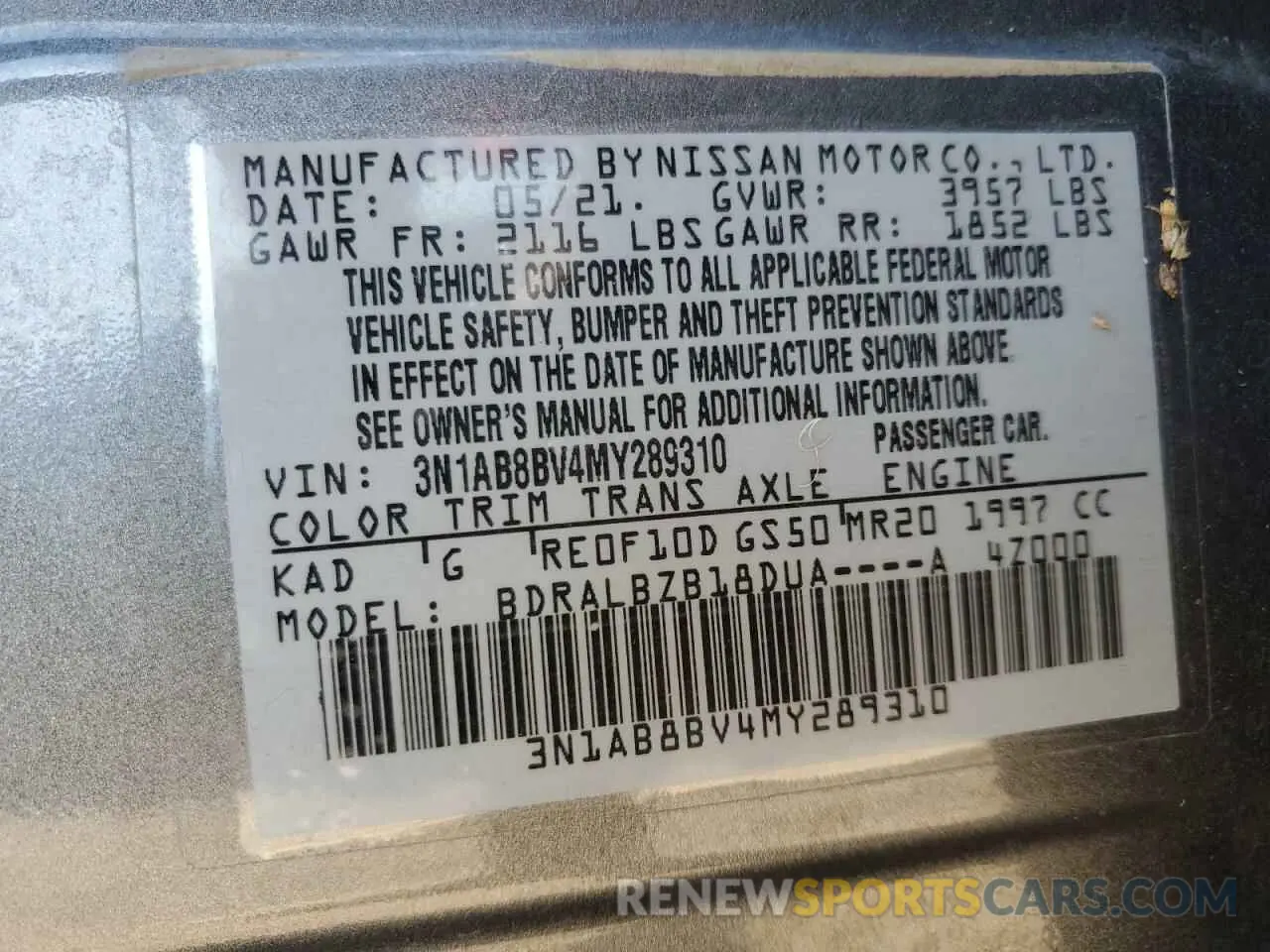 13 Photograph of a damaged car 3N1AB8BV4MY289310 NISSAN SENTRA 2021