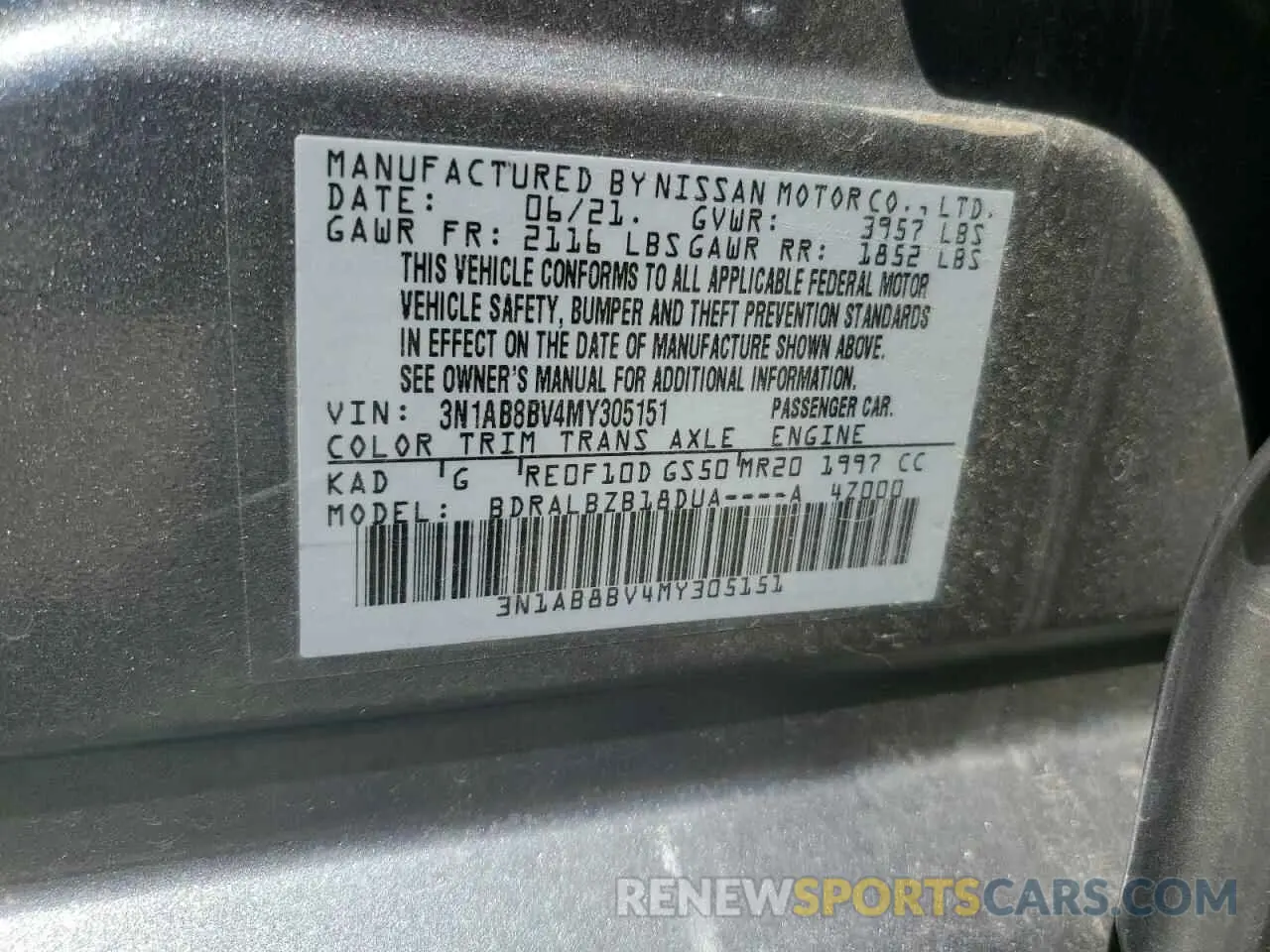 12 Photograph of a damaged car 3N1AB8BV4MY305151 NISSAN SENTRA 2021