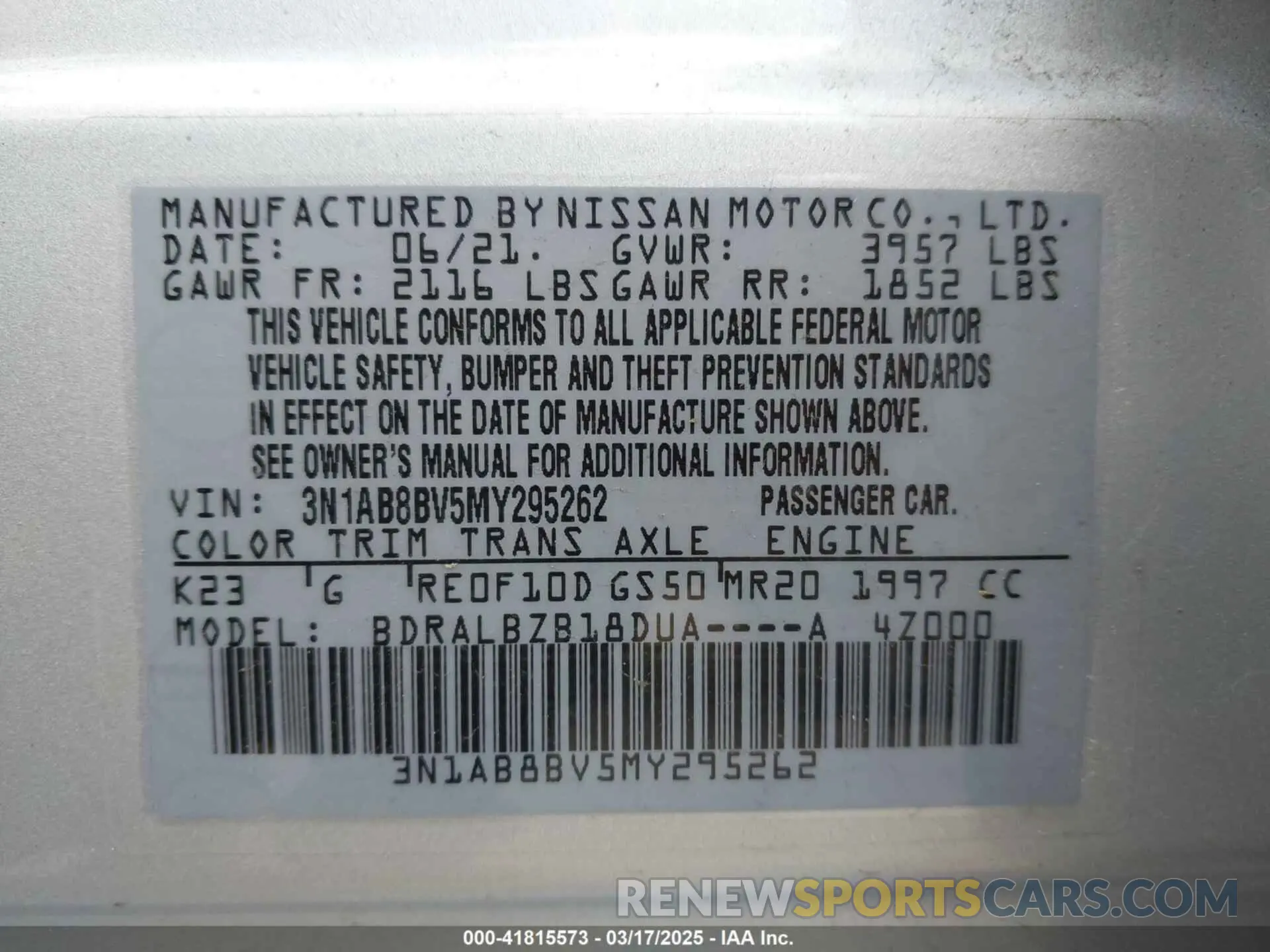 9 Photograph of a damaged car 3N1AB8BV5MY295262 NISSAN SENTRA 2021