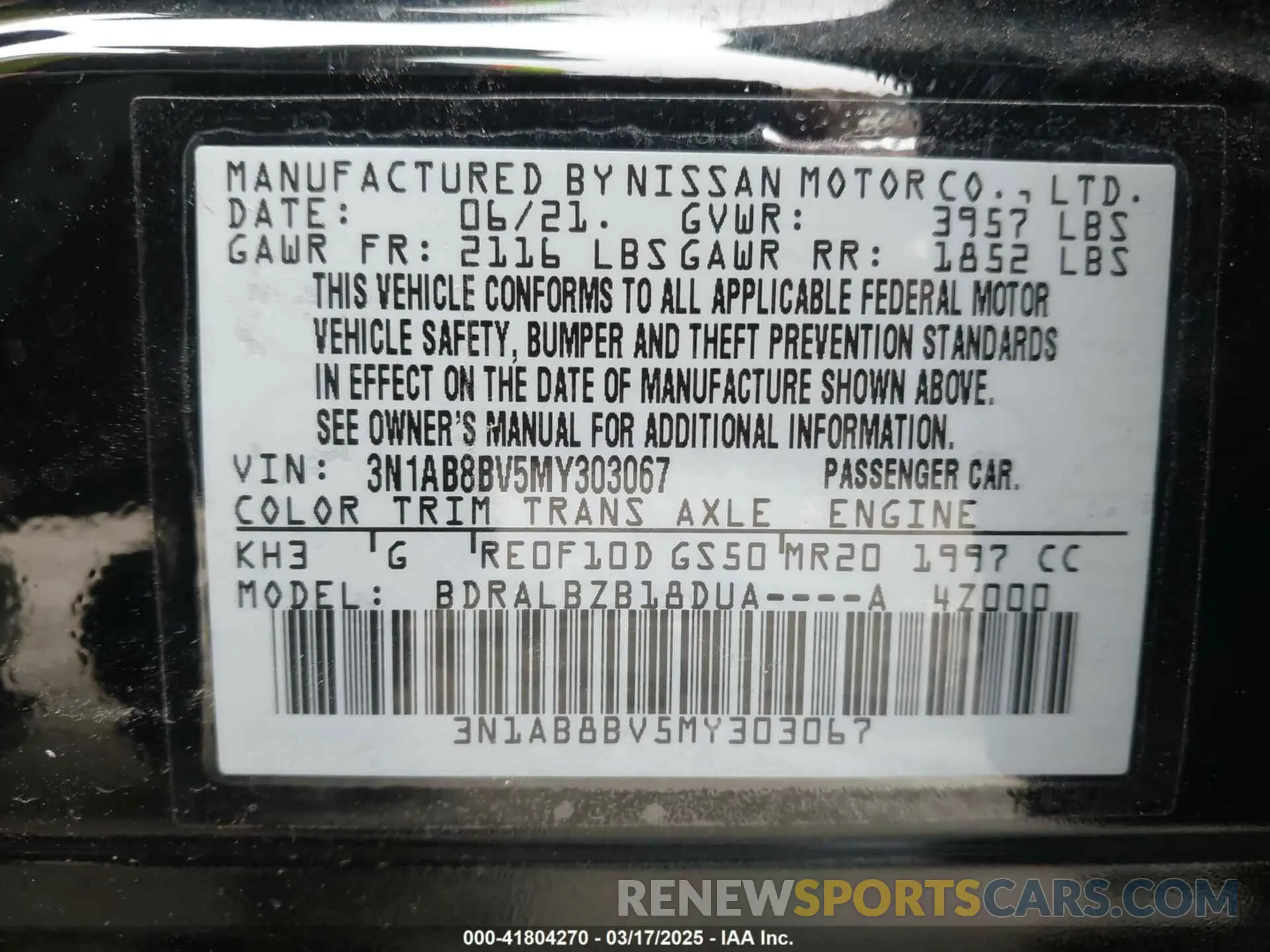9 Photograph of a damaged car 3N1AB8BV5MY303067 NISSAN SENTRA 2021