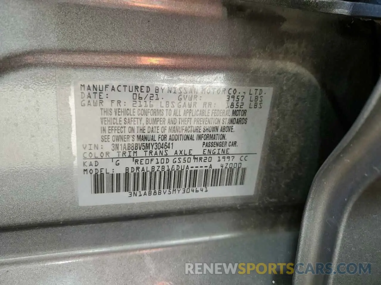 13 Photograph of a damaged car 3N1AB8BV5MY304641 NISSAN SENTRA 2021