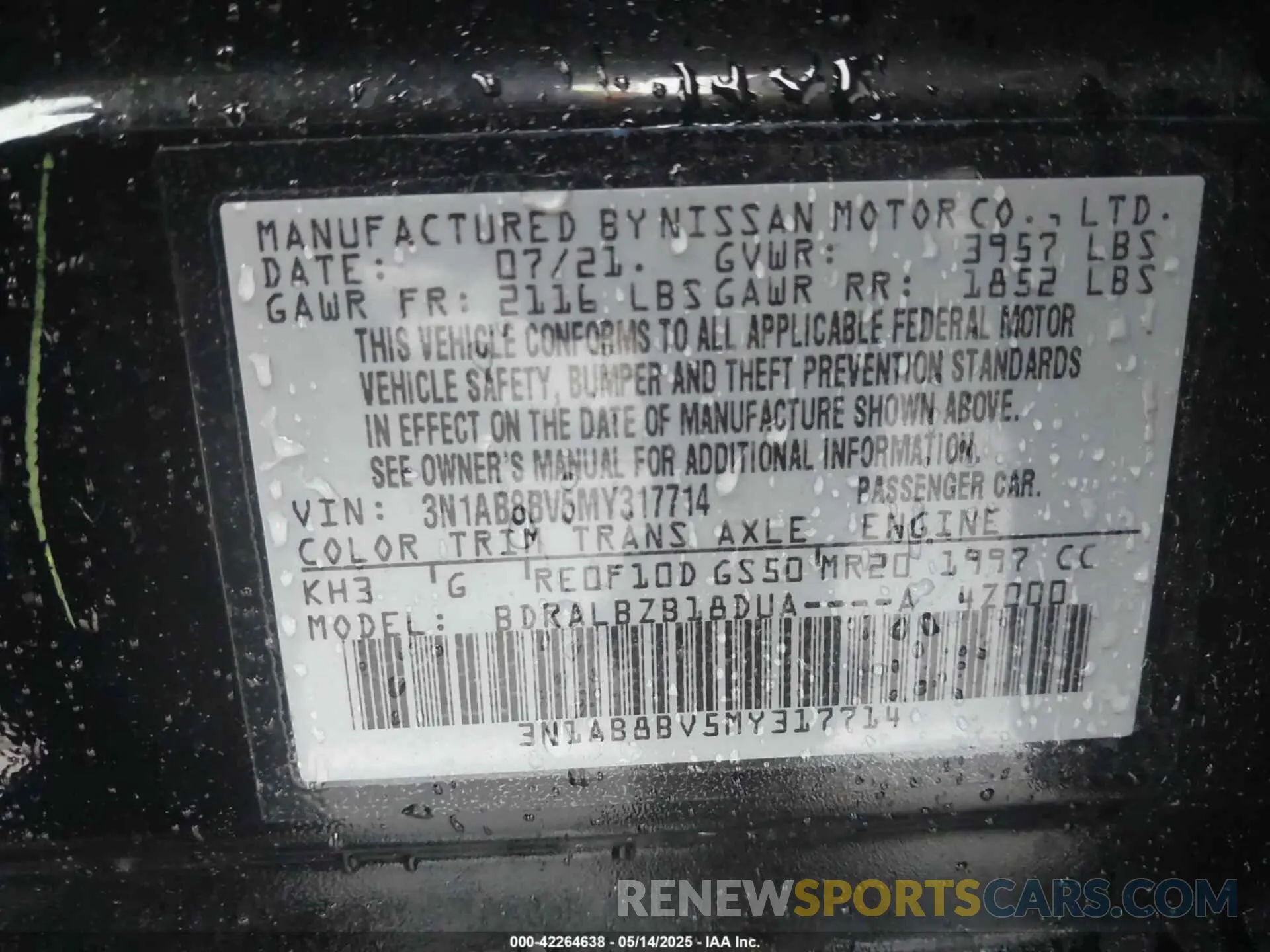 9 Photograph of a damaged car 3N1AB8BV5MY317714 NISSAN SENTRA 2021