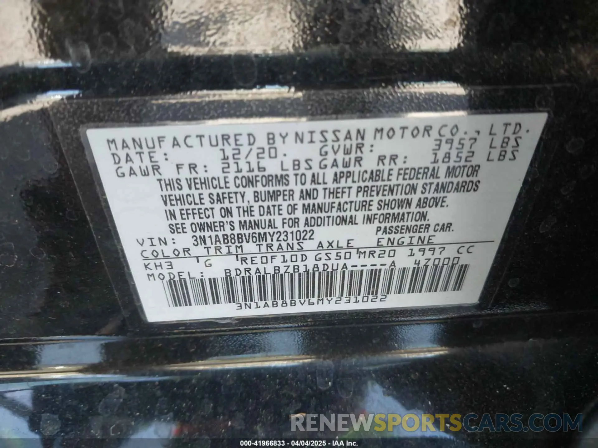 9 Photograph of a damaged car 3N1AB8BV6MY231022 NISSAN SENTRA 2021