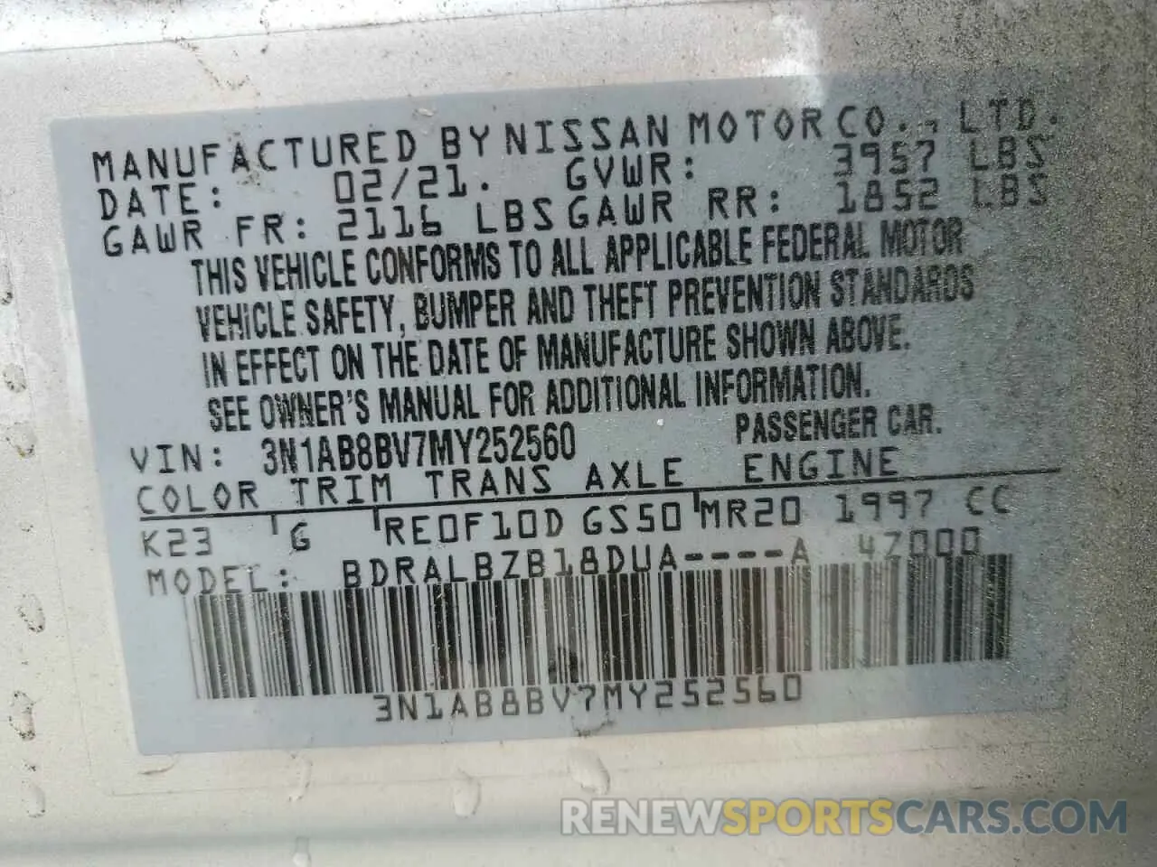 14 Photograph of a damaged car 3N1AB8BV7MY252560 NISSAN SENTRA 2021