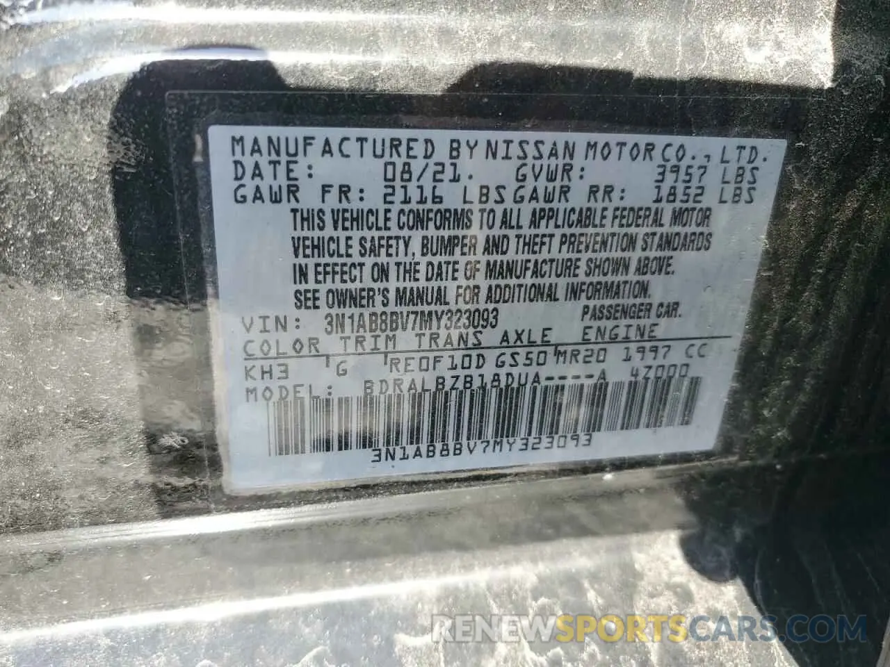 12 Photograph of a damaged car 3N1AB8BV7MY323093 NISSAN SENTRA 2021