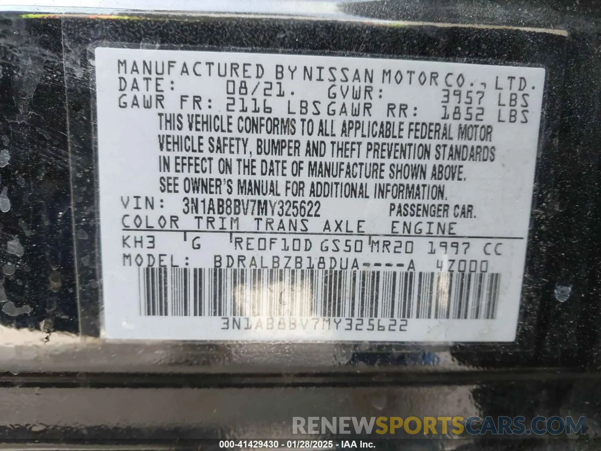 9 Photograph of a damaged car 3N1AB8BV7MY325622 NISSAN SENTRA 2021