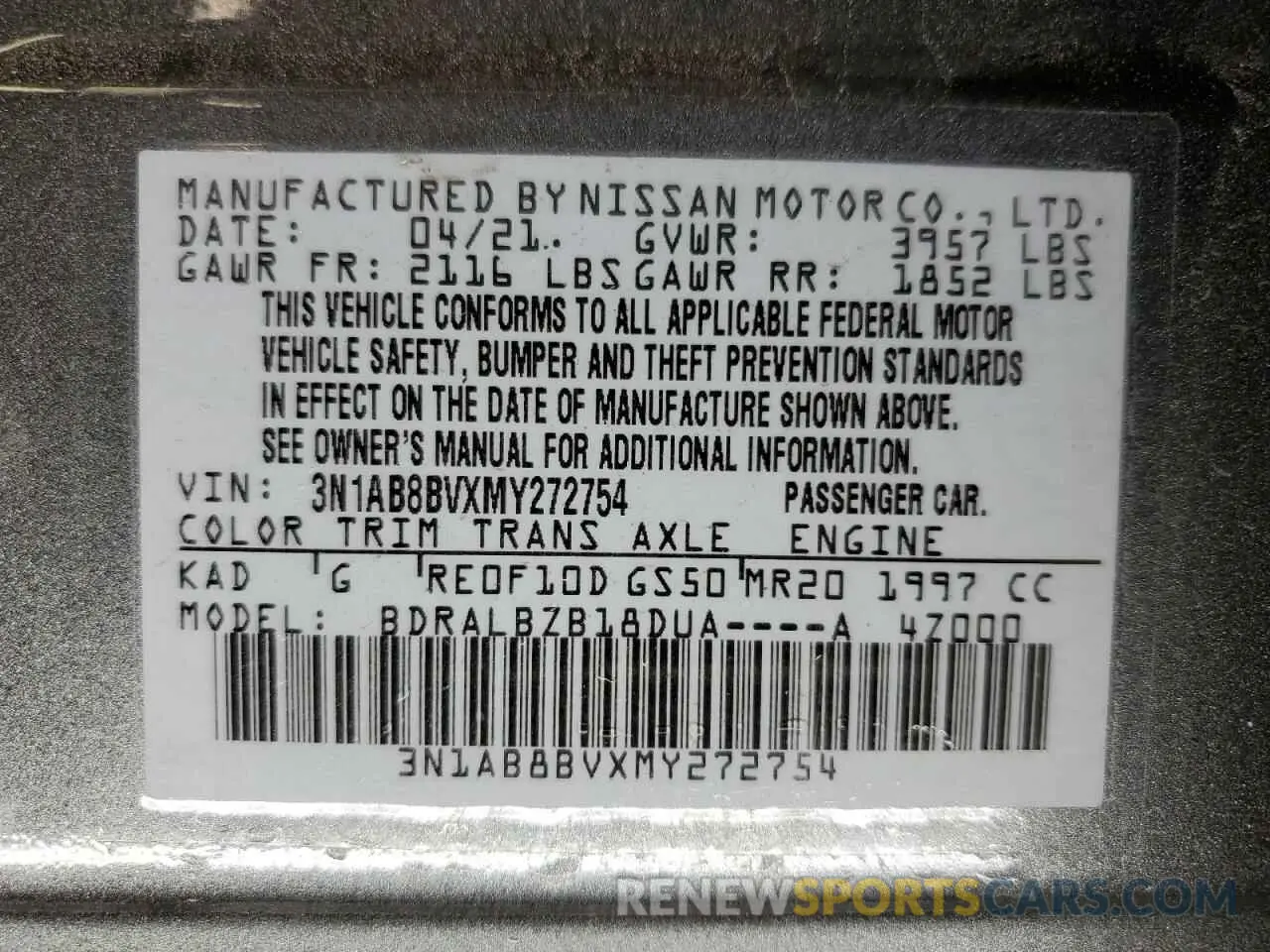 12 Photograph of a damaged car 3N1AB8BVXMY272754 NISSAN SENTRA 2021