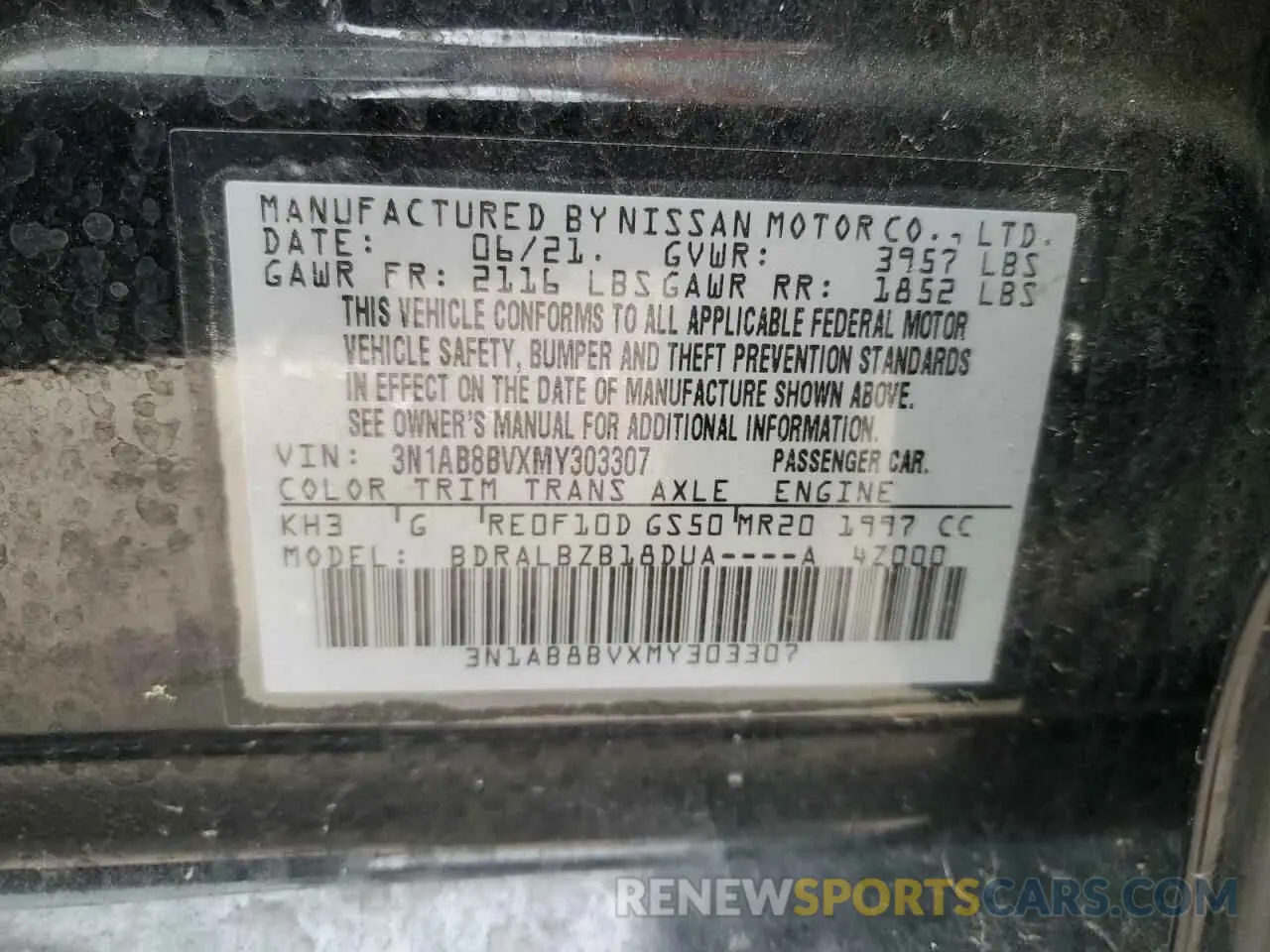 12 Photograph of a damaged car 3N1AB8BVXMY303307 NISSAN SENTRA 2021