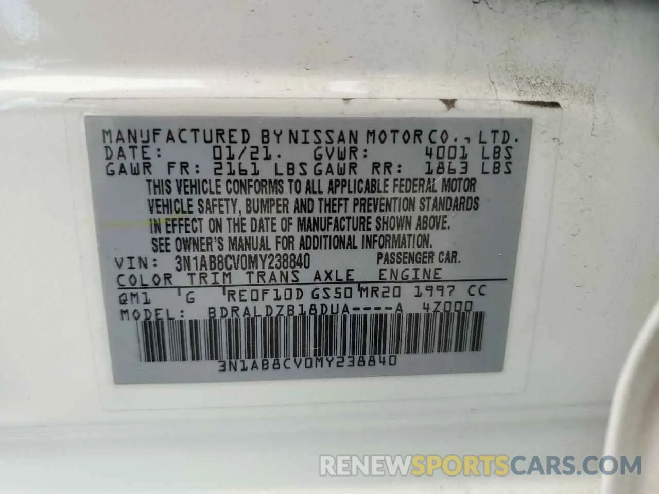 12 Photograph of a damaged car 3N1AB8CV0MY238840 NISSAN SENTRA 2021