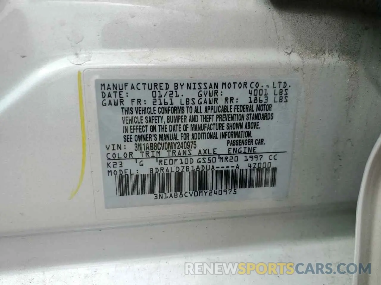 12 Photograph of a damaged car 3N1AB8CV0MY240975 NISSAN SENTRA 2021
