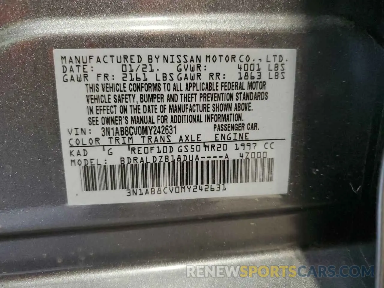 13 Photograph of a damaged car 3N1AB8CV0MY242631 NISSAN SENTRA 2021