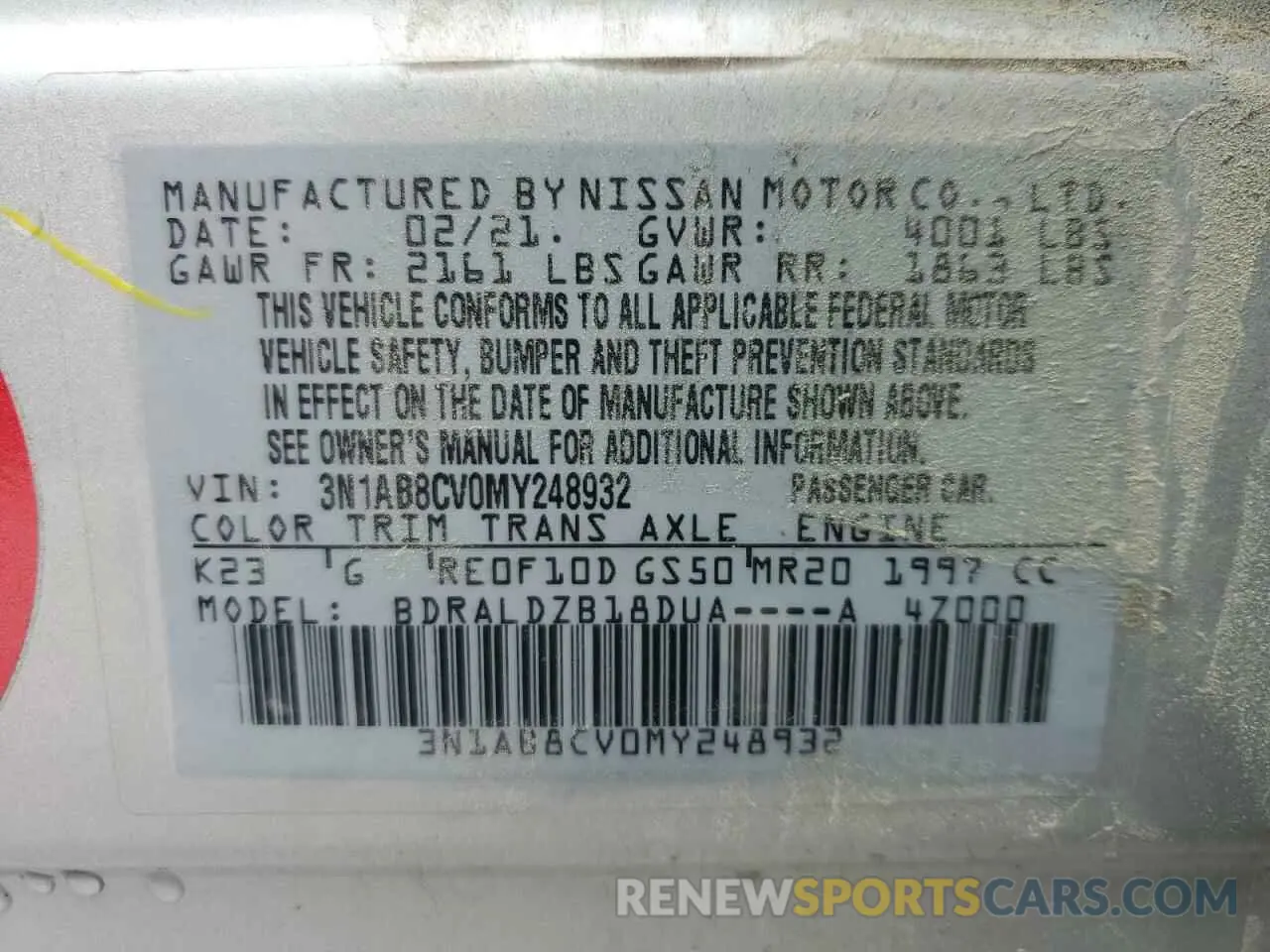 14 Photograph of a damaged car 3N1AB8CV0MY248932 NISSAN SENTRA 2021