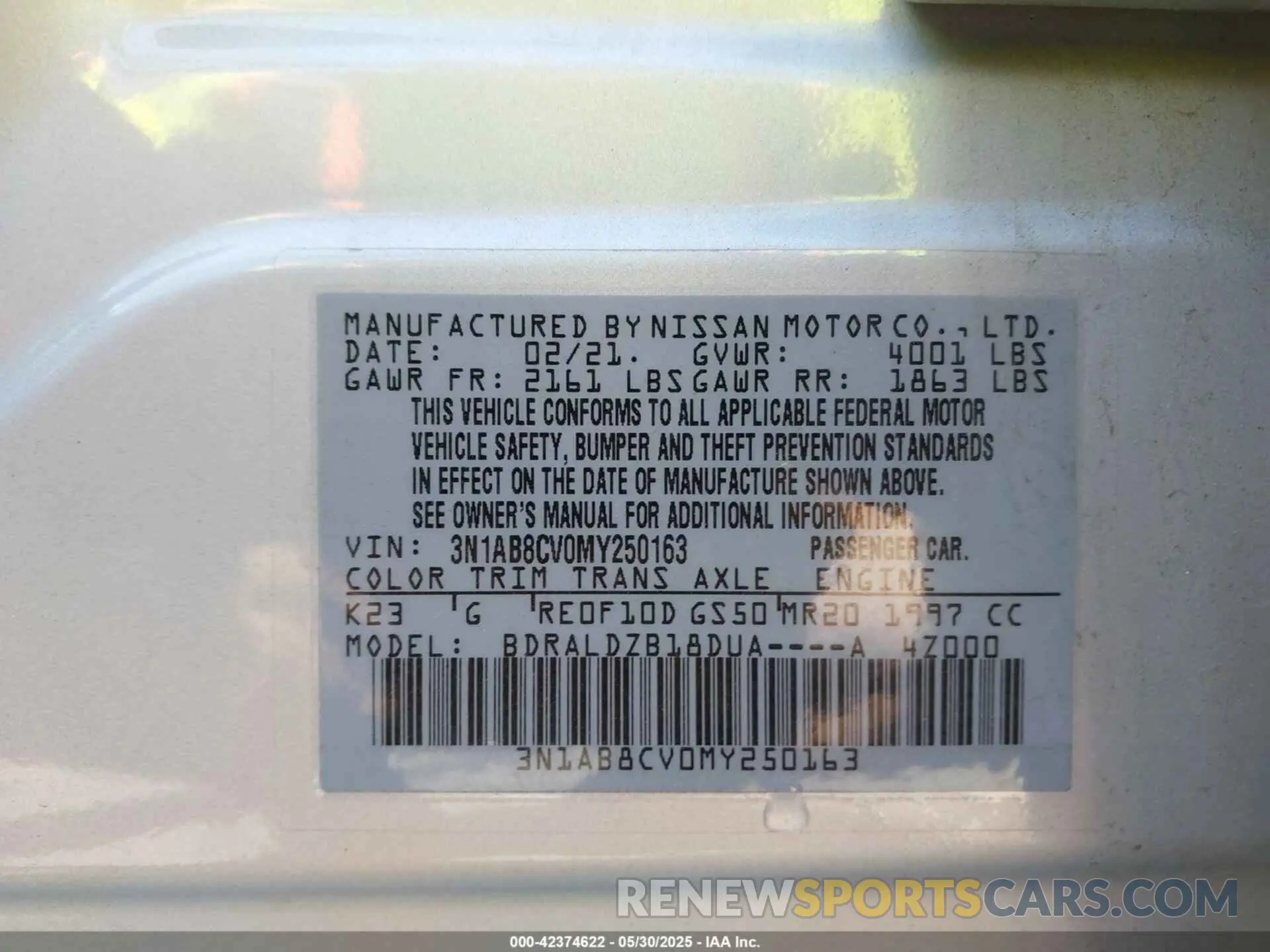 9 Photograph of a damaged car 3N1AB8CV0MY250163 NISSAN SENTRA 2021