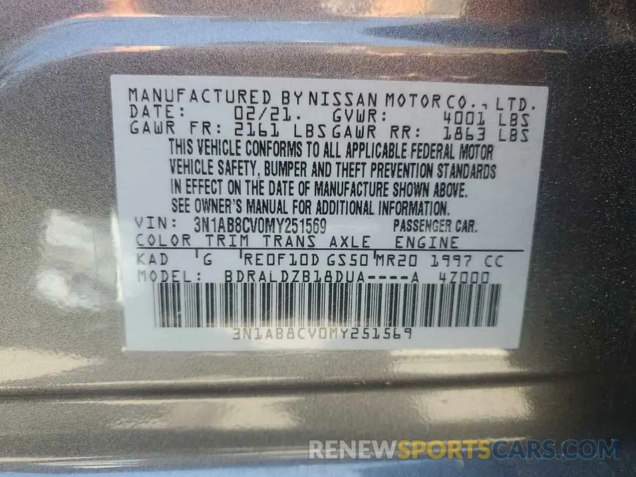 12 Photograph of a damaged car 3N1AB8CV0MY251569 NISSAN SENTRA 2021