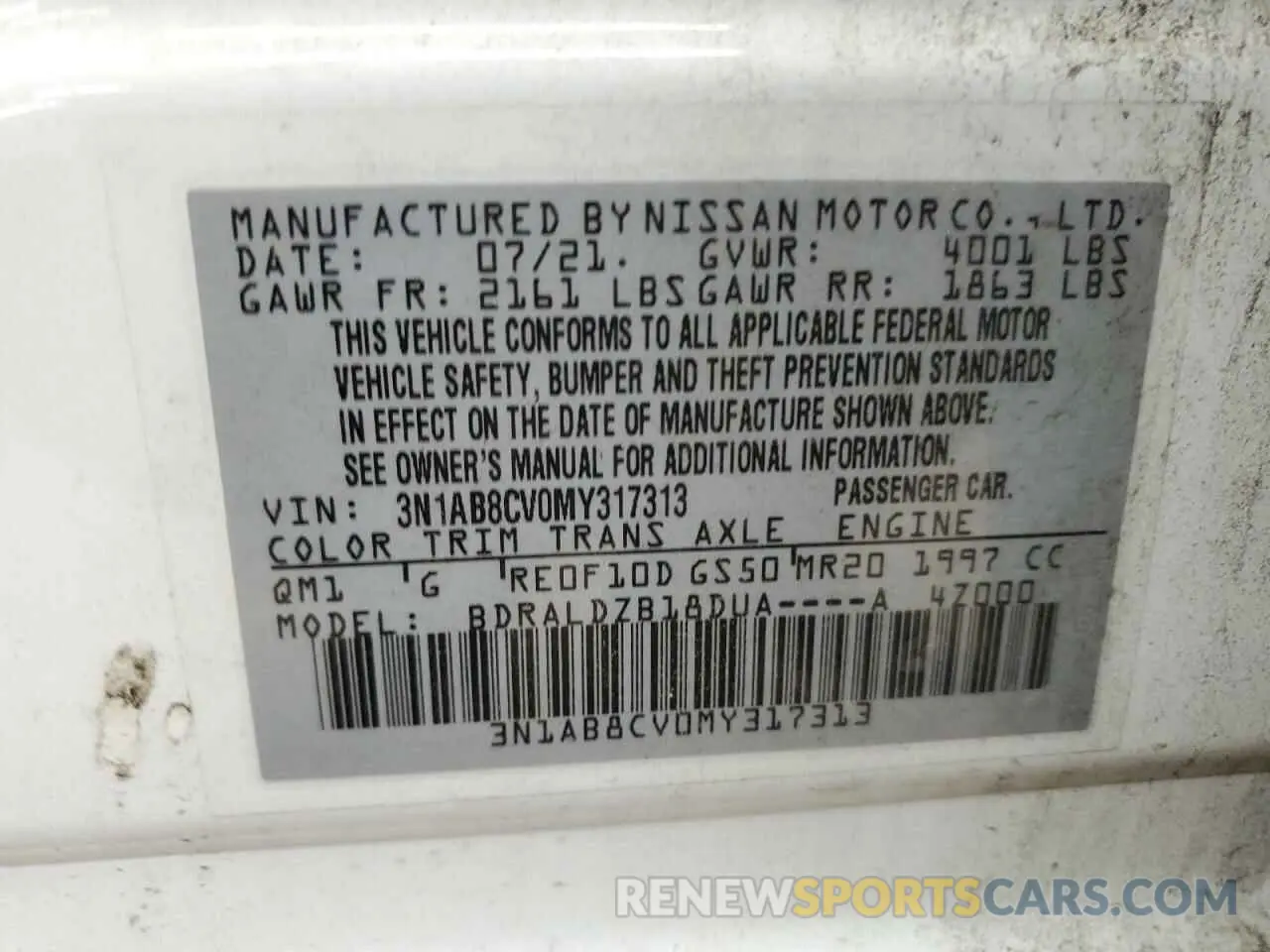 12 Photograph of a damaged car 3N1AB8CV0MY317313 NISSAN SENTRA 2021