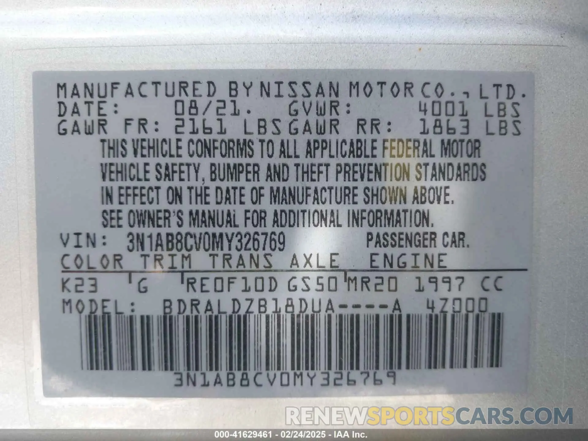 9 Photograph of a damaged car 3N1AB8CV0MY326769 NISSAN SENTRA 2021