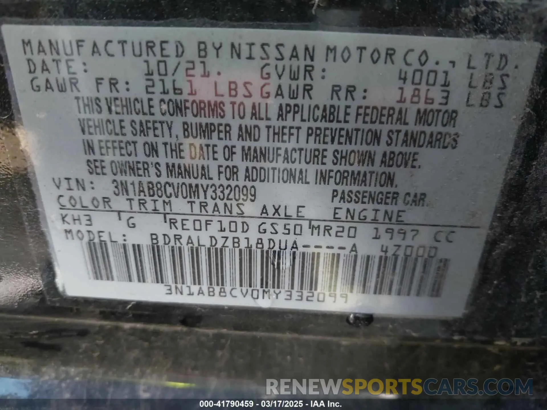 9 Photograph of a damaged car 3N1AB8CV0MY332099 NISSAN SENTRA 2021