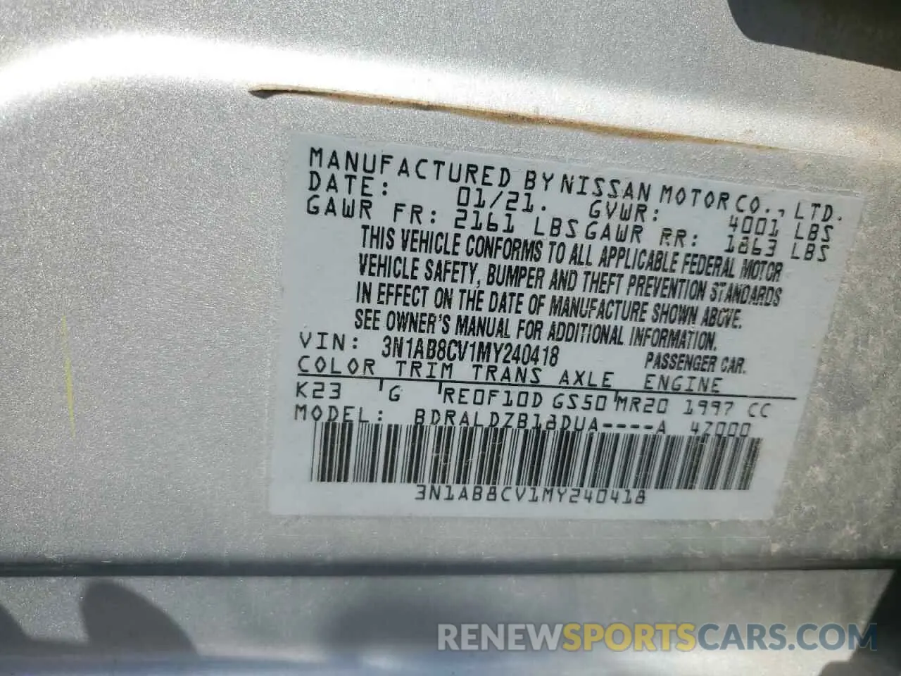 14 Photograph of a damaged car 3N1AB8CV1MY240418 NISSAN SENTRA 2021