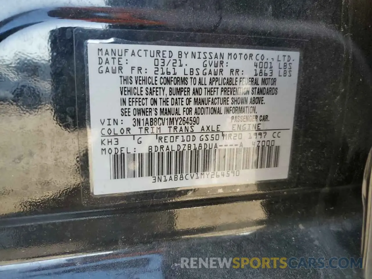 12 Photograph of a damaged car 3N1AB8CV1MY264590 NISSAN SENTRA 2021