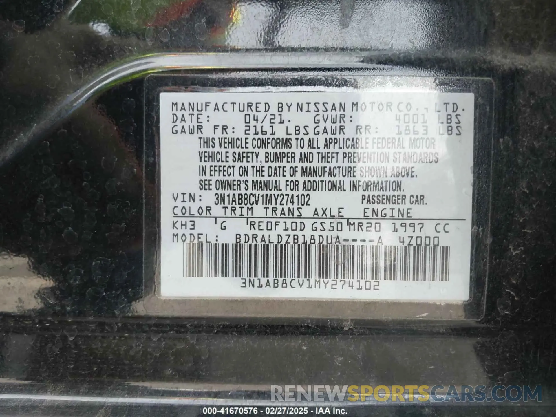 9 Photograph of a damaged car 3N1AB8CV1MY274102 NISSAN SENTRA 2021