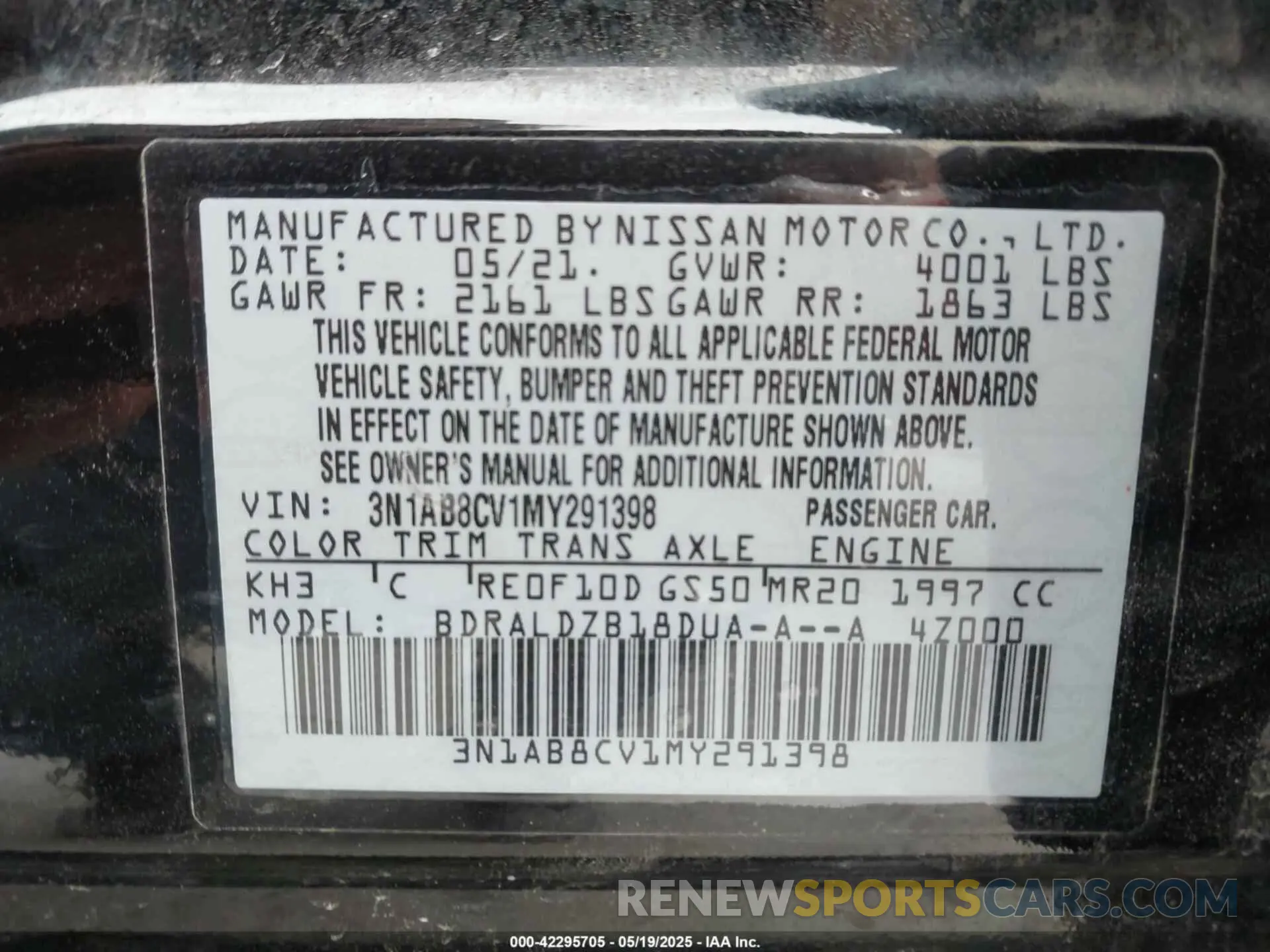 9 Photograph of a damaged car 3N1AB8CV1MY291398 NISSAN SENTRA 2021