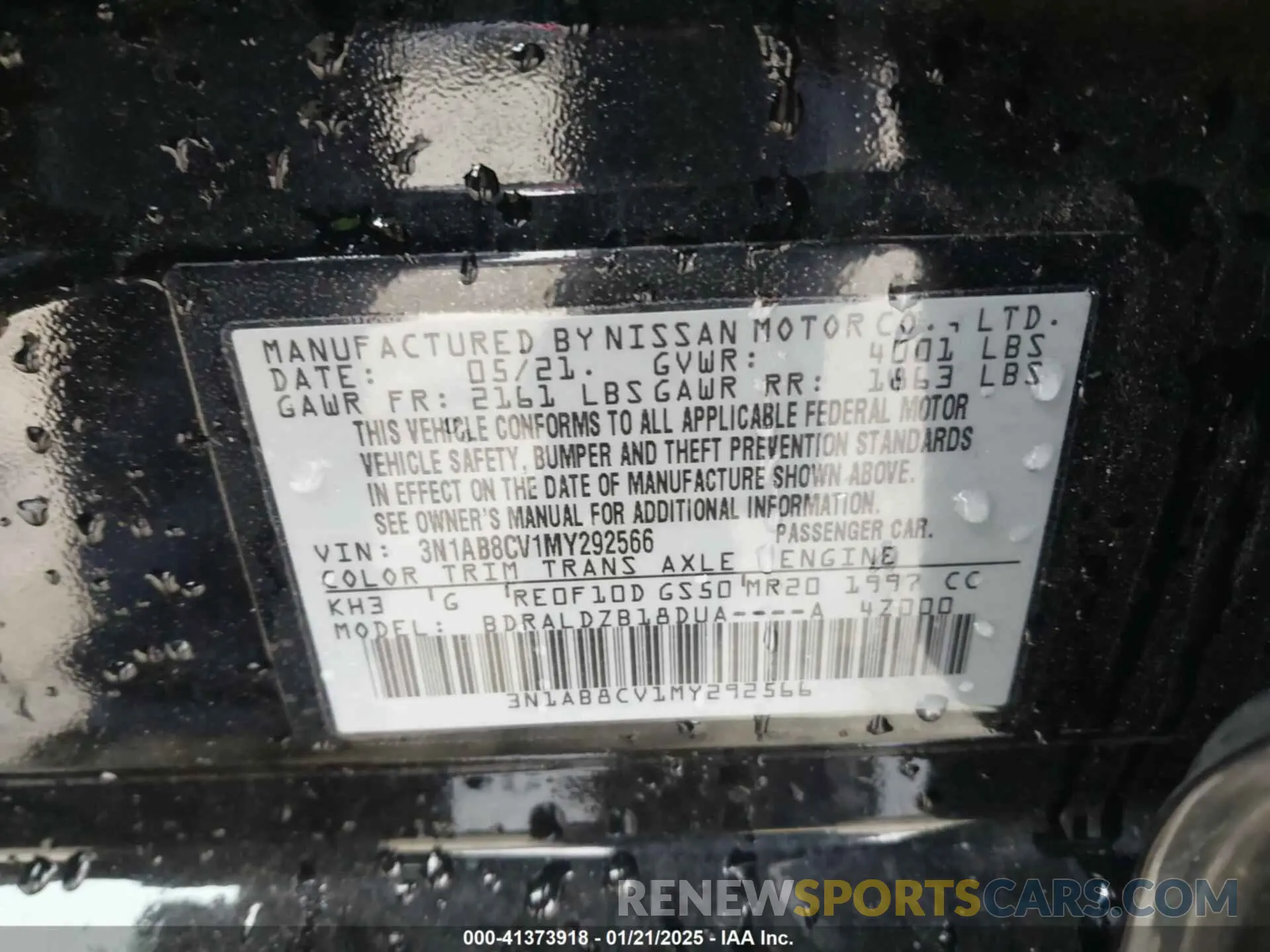 9 Photograph of a damaged car 3N1AB8CV1MY292566 NISSAN SENTRA 2021