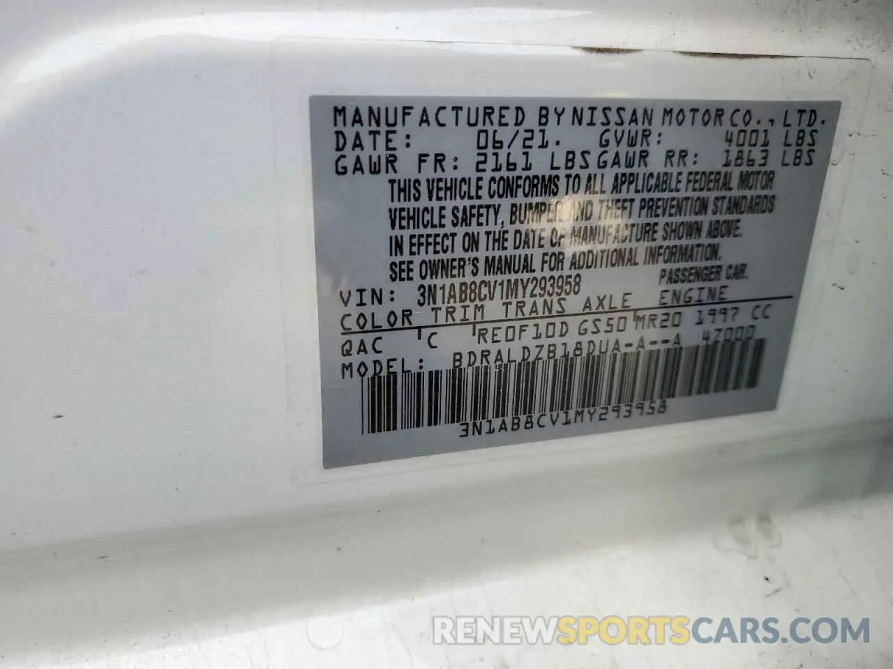 12 Photograph of a damaged car 3N1AB8CV1MY293958 NISSAN SENTRA 2021