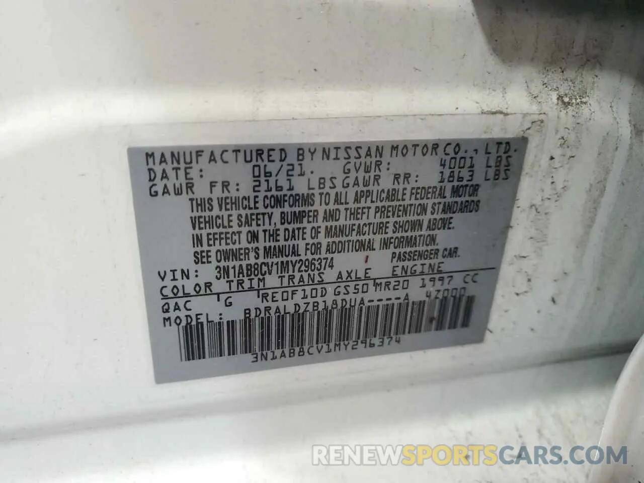 14 Photograph of a damaged car 3N1AB8CV1MY296374 NISSAN SENTRA 2021