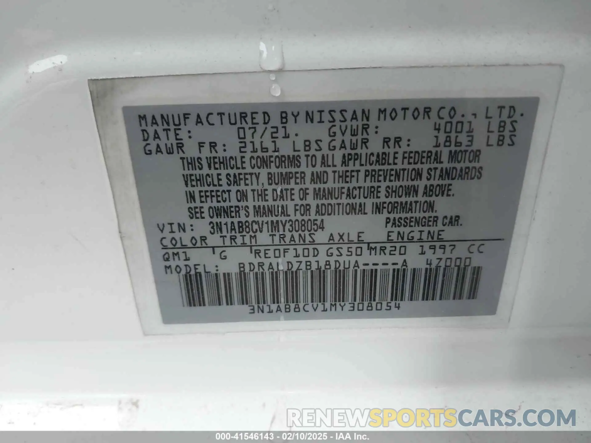 9 Photograph of a damaged car 3N1AB8CV1MY308054 NISSAN SENTRA 2021