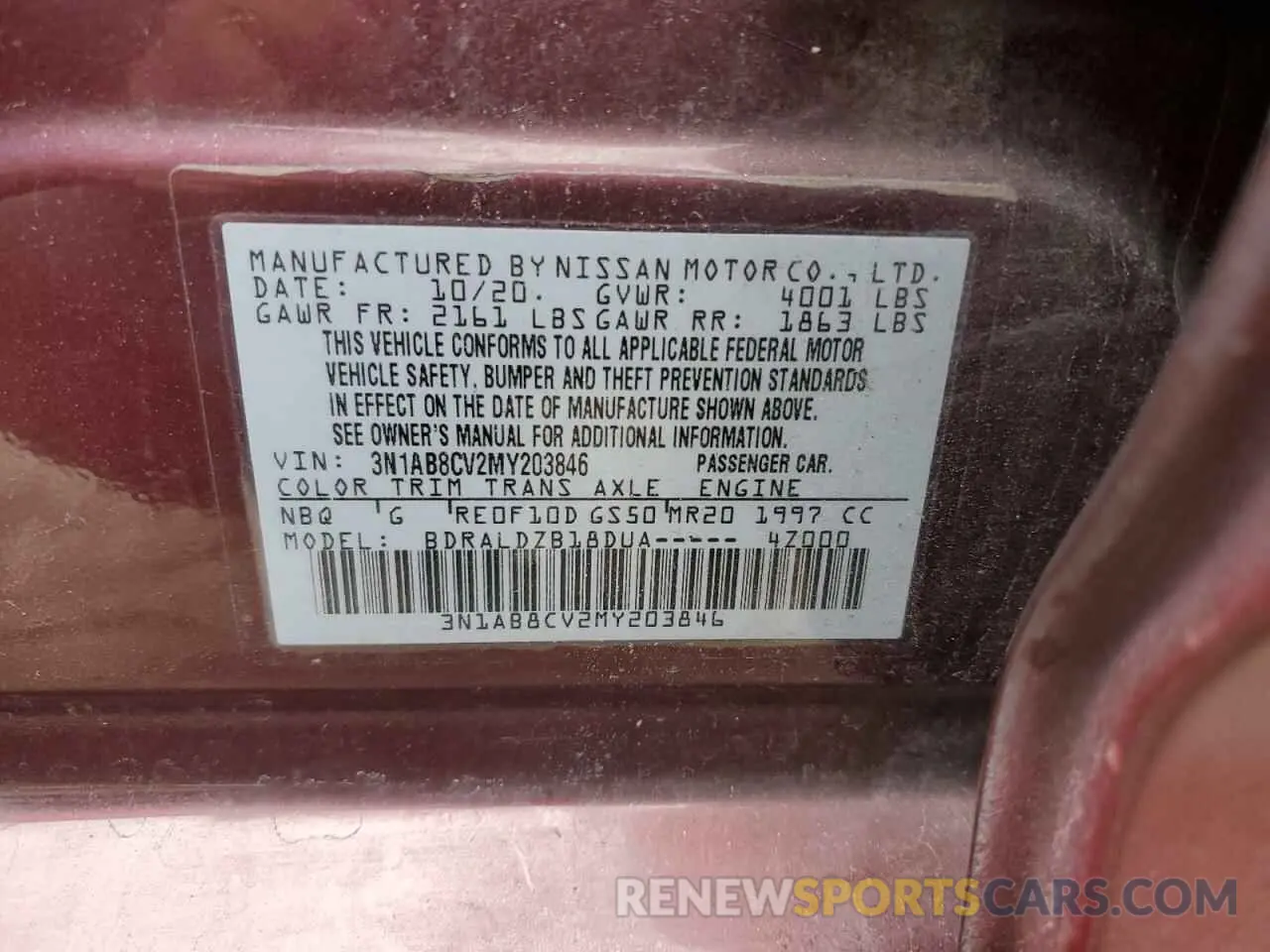 12 Photograph of a damaged car 3N1AB8CV2MY203846 NISSAN SENTRA 2021