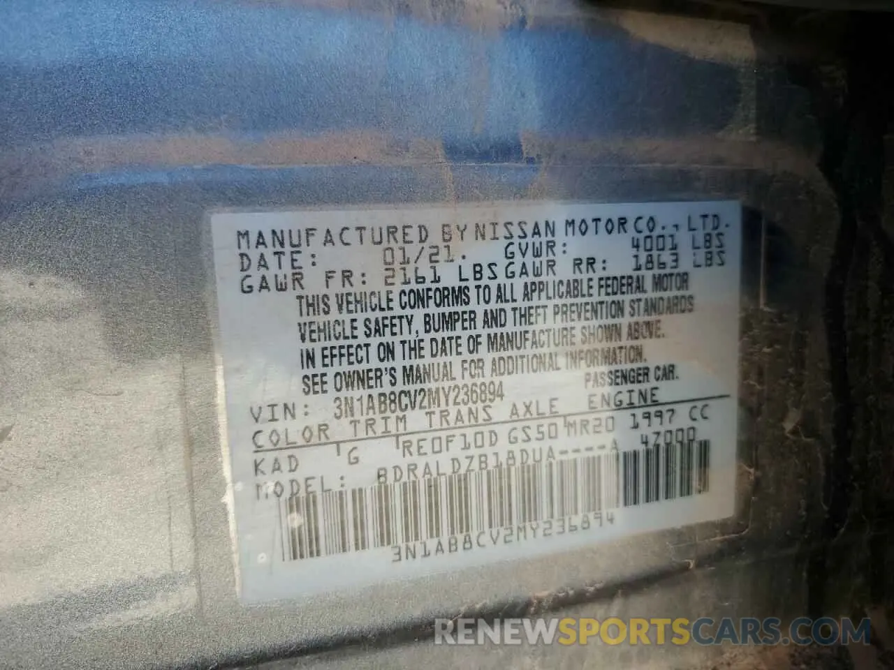 12 Photograph of a damaged car 3N1AB8CV2MY236894 NISSAN SENTRA 2021
