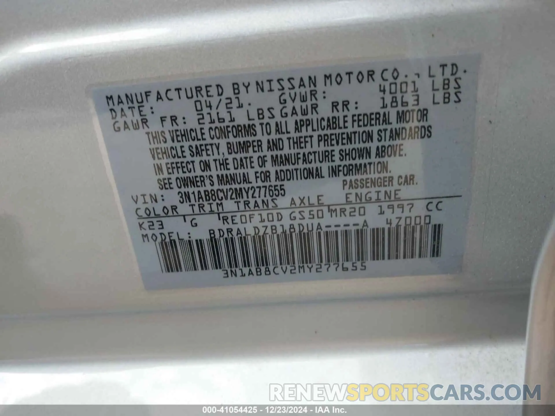 9 Photograph of a damaged car 3N1AB8CV2MY277655 NISSAN SENTRA 2021