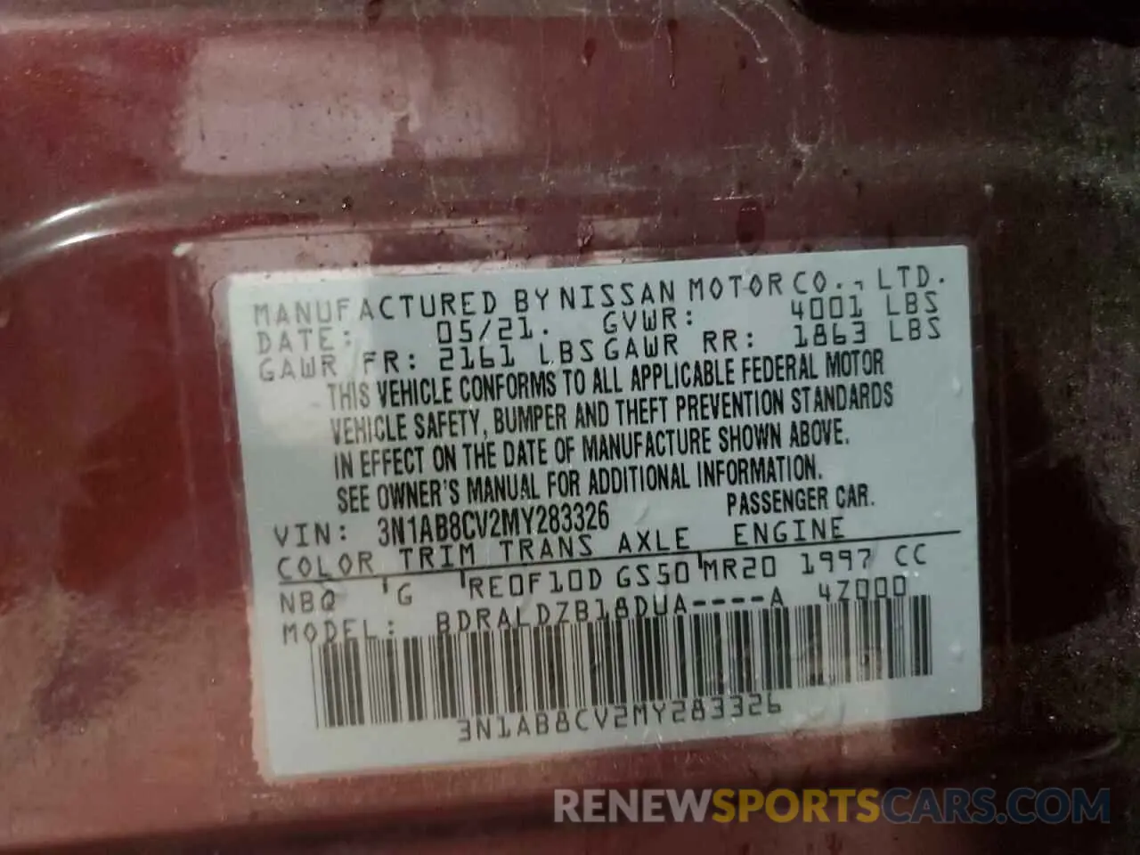 12 Photograph of a damaged car 3N1AB8CV2MY283326 NISSAN SENTRA 2021