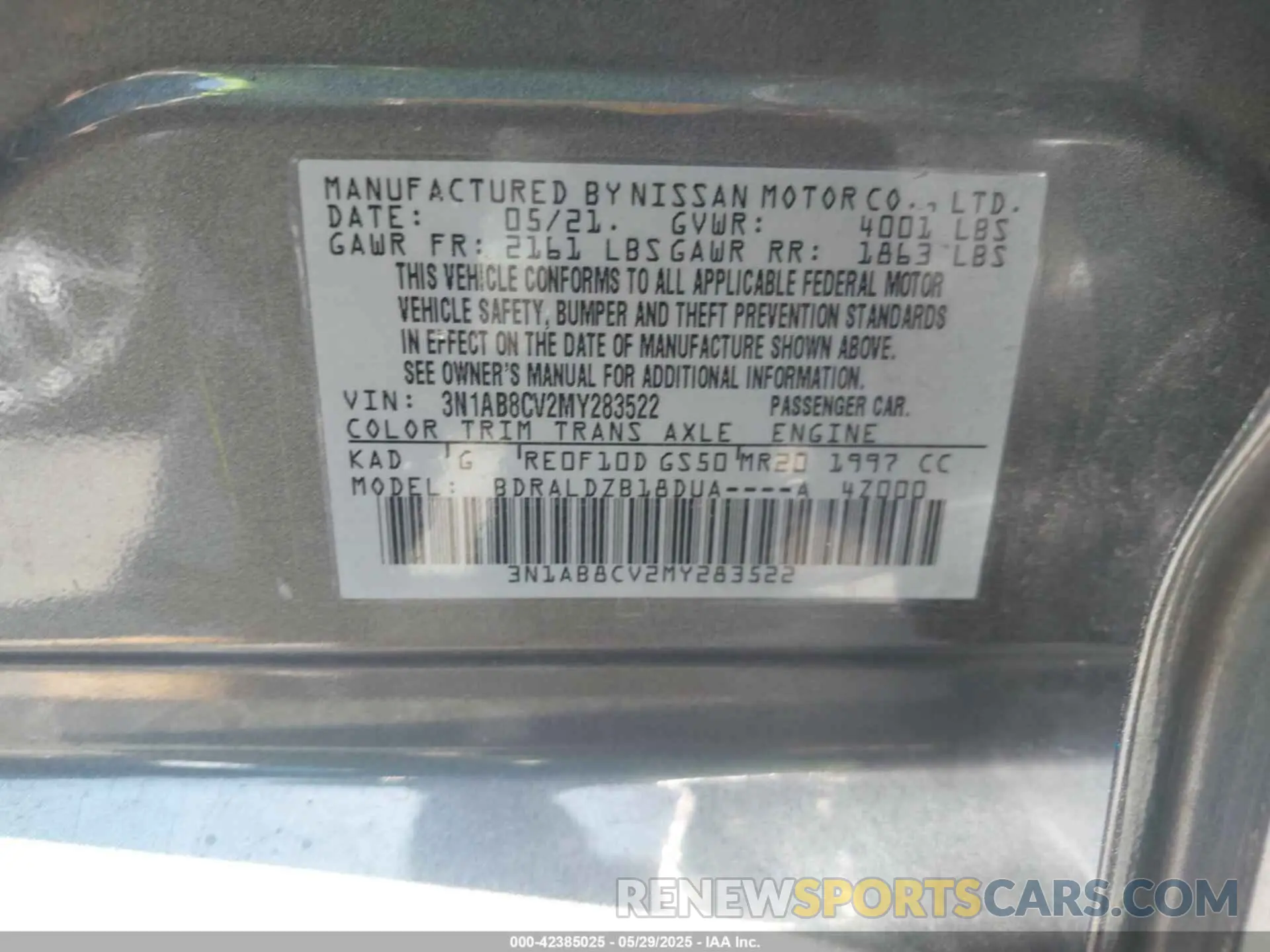 9 Photograph of a damaged car 3N1AB8CV2MY283522 NISSAN SENTRA 2021