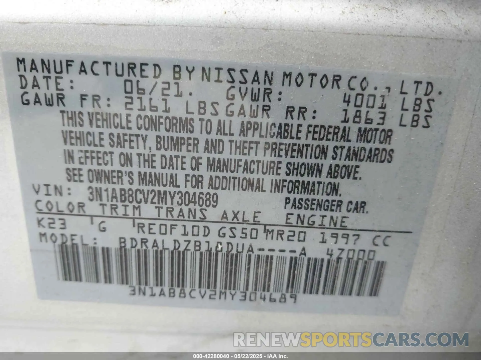 9 Photograph of a damaged car 3N1AB8CV2MY304689 NISSAN SENTRA 2021