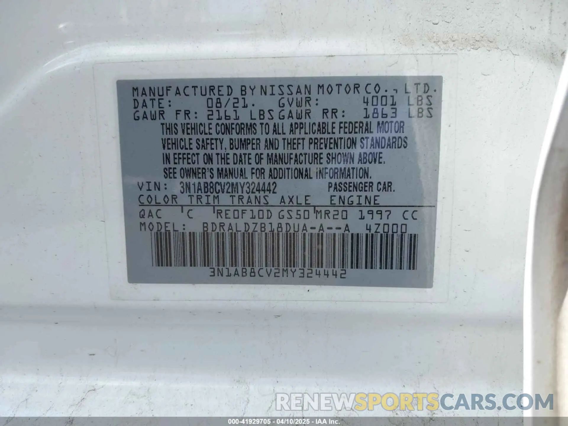 9 Photograph of a damaged car 3N1AB8CV2MY324442 NISSAN SENTRA 2021