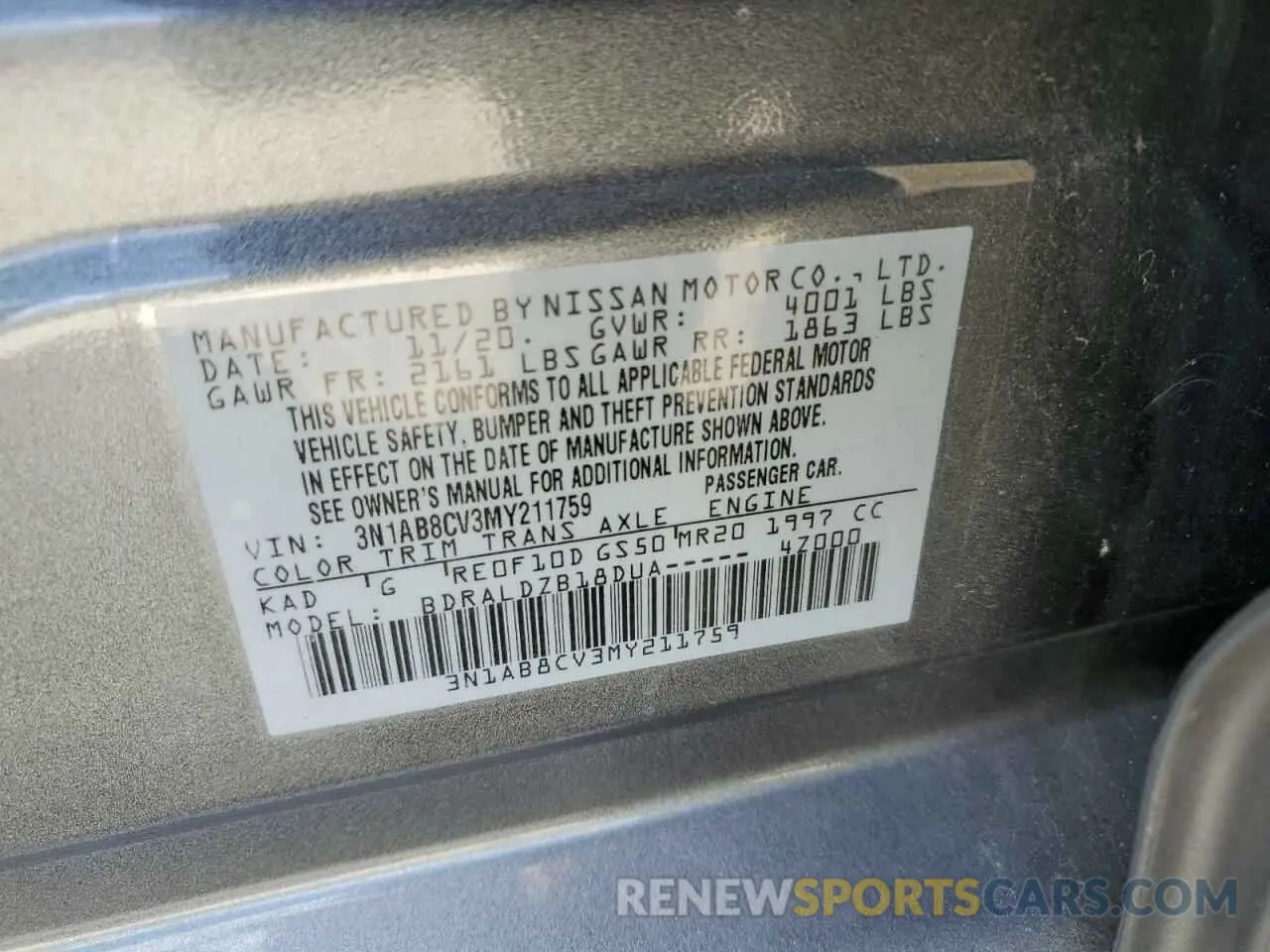 12 Photograph of a damaged car 3N1AB8CV3MY211759 NISSAN SENTRA 2021