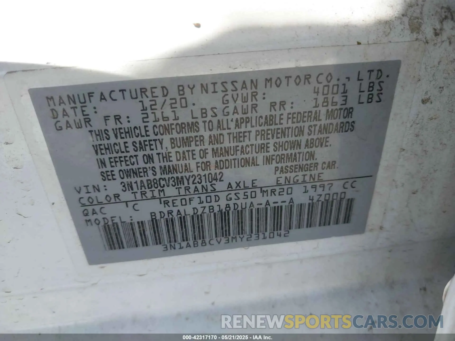 9 Photograph of a damaged car 3N1AB8CV3MY231042 NISSAN SENTRA 2021