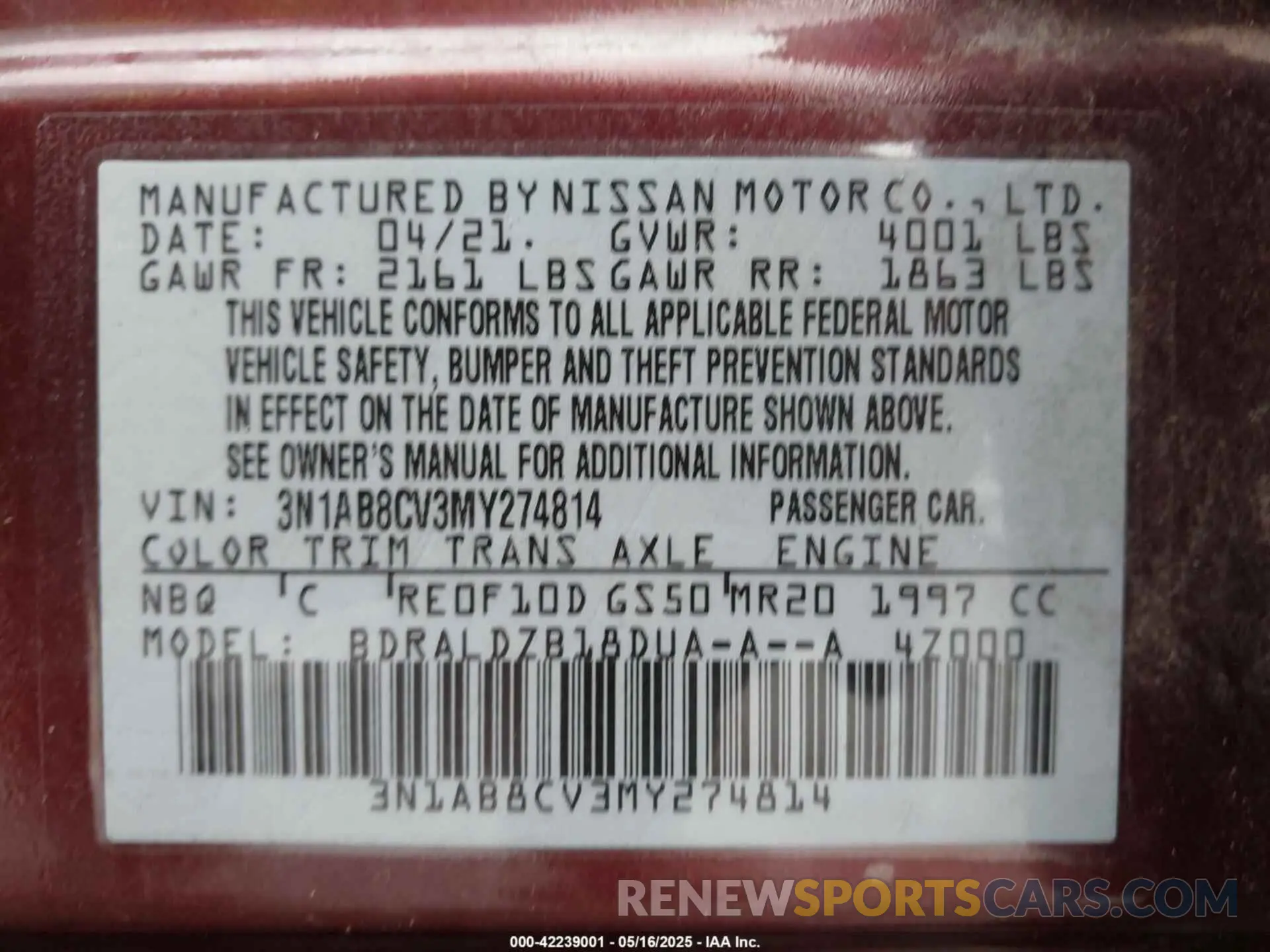 9 Photograph of a damaged car 3N1AB8CV3MY274814 NISSAN SENTRA 2021